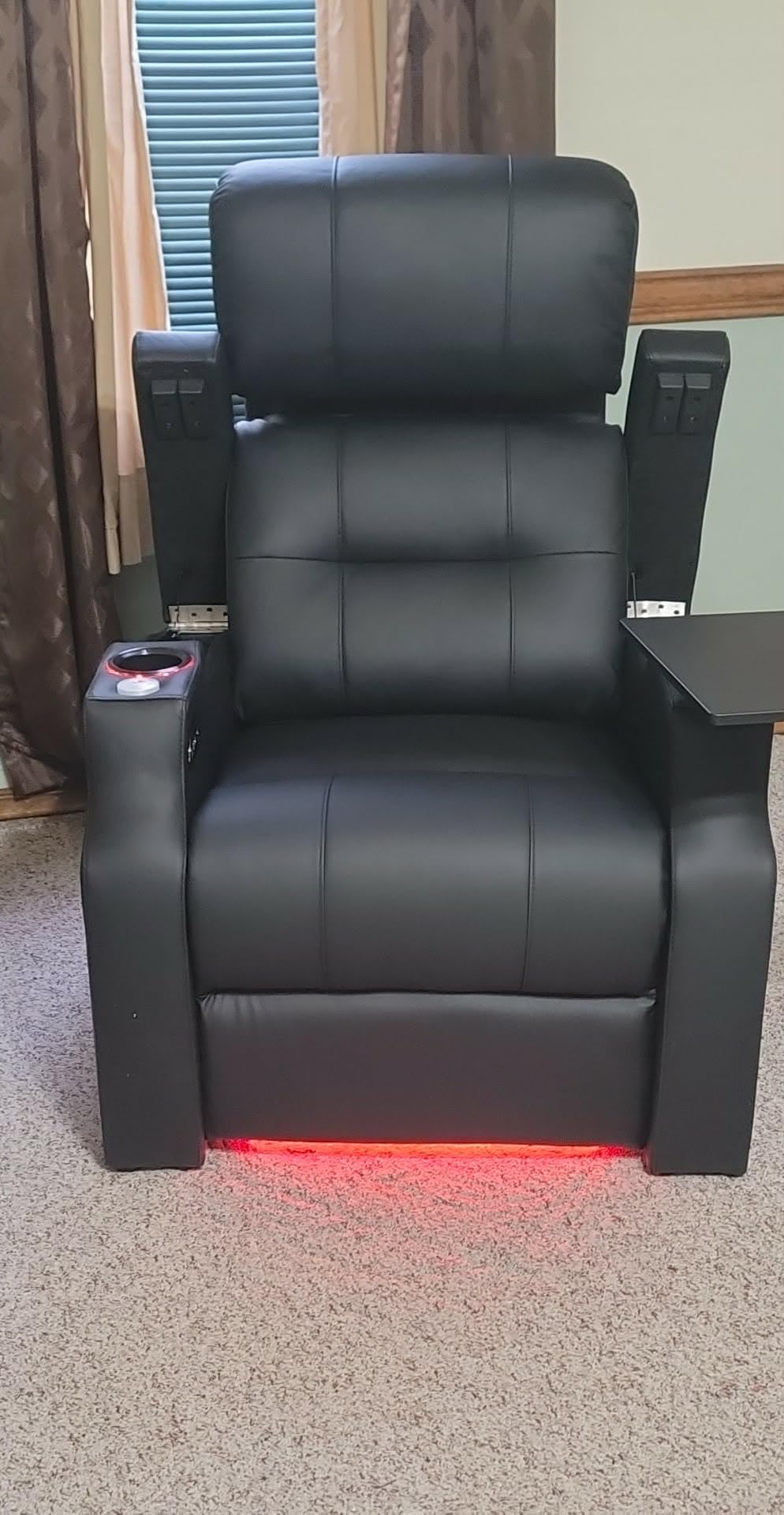 PBRO Home Theater Seating Top Grain Leather, Power Recliner Chair Zero Gravity Sofa, Electric Gaming Reclining Sectional with USB Charge Cup Holder Ambient Lighting(Row of 3 Black) customer photo 1