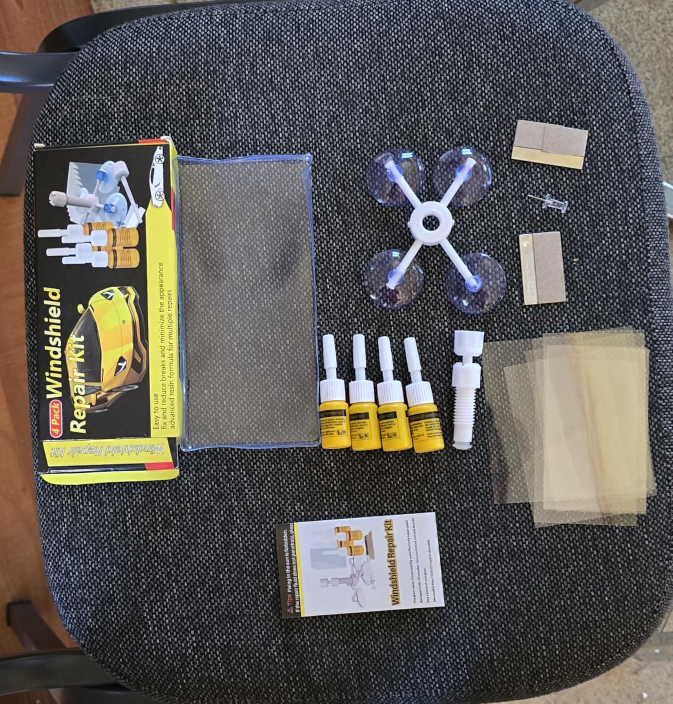 CLAMPER Windshield Crack Repair Kit, Windshield Repair Kit for Chips and Cracks, 4 Pcs Car Glass Repair Kit, Cracks Gone Glass Repair Kit Automotive Quick Fix for Chips, Cracks, Bullseyes (Yellow) customer photo 2