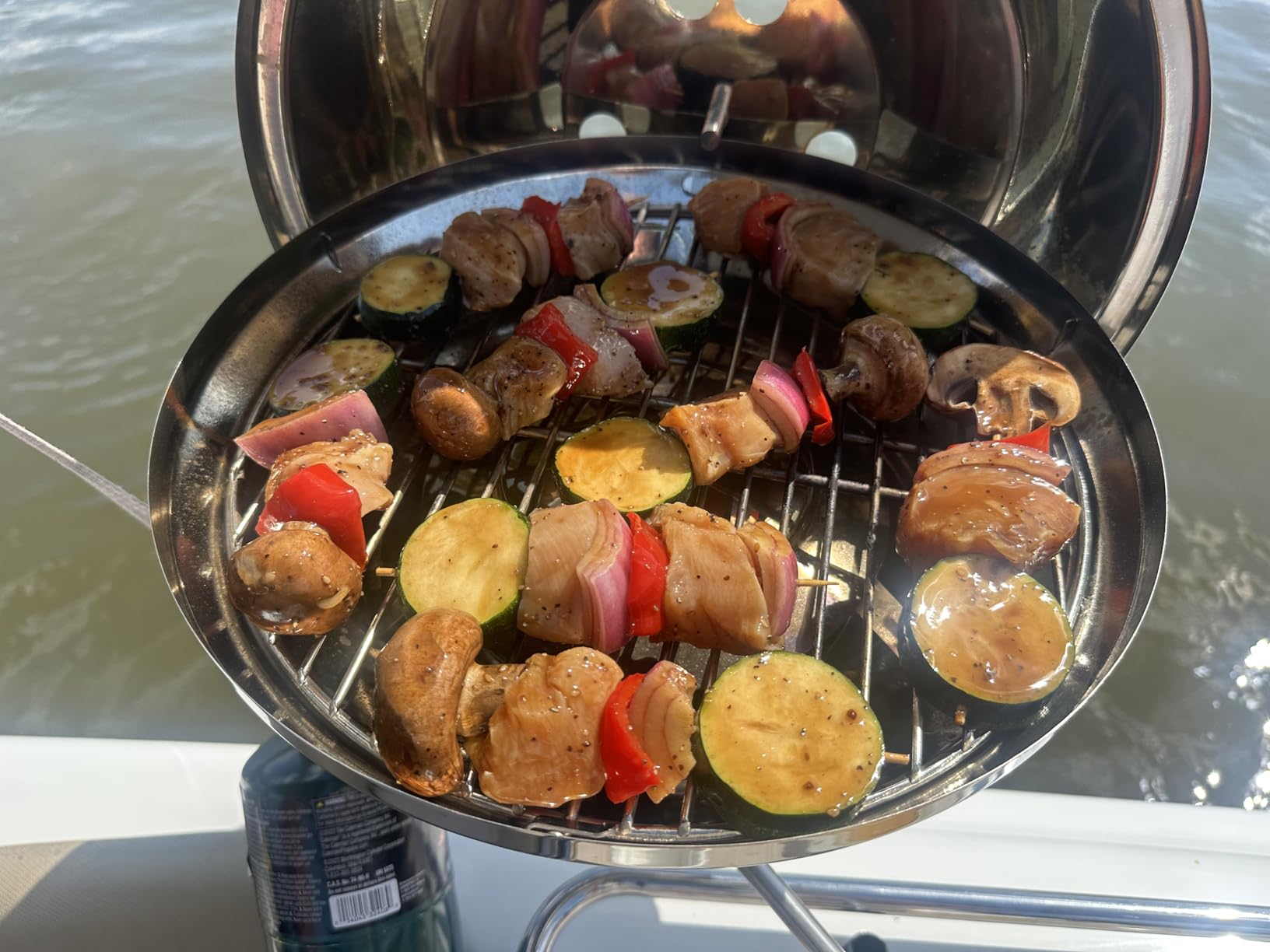 Magma A10-205 Marine Kettle Portable Gas Grill - Stainless Steel BBQ for Boats - Wind-Resistant Design, Safe Propane Connection, Stay Cool Handle - 15