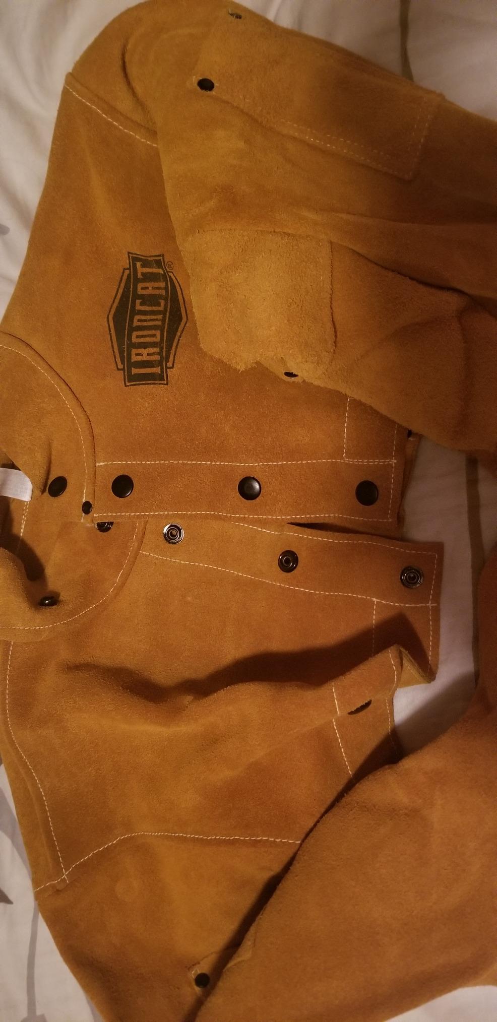 IRONCAT 7000 Cowhide Leather Welding Cape Sleeve - Golden Yellow, Large Size Cape Jacket with Heat Resistance. Welding Gears customer photo 2