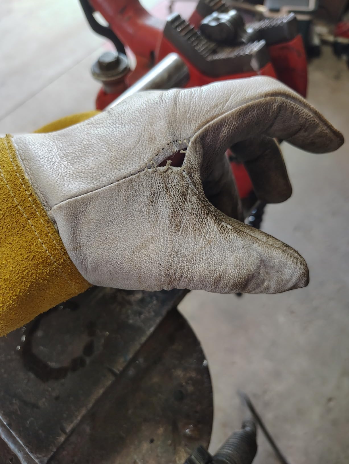 Caiman Premium Goat Grain TIG Welding Gloves, 4-Inch Gold Extended Cuff, Unlined, White/Gold, Large (1600-5) customer photo 2