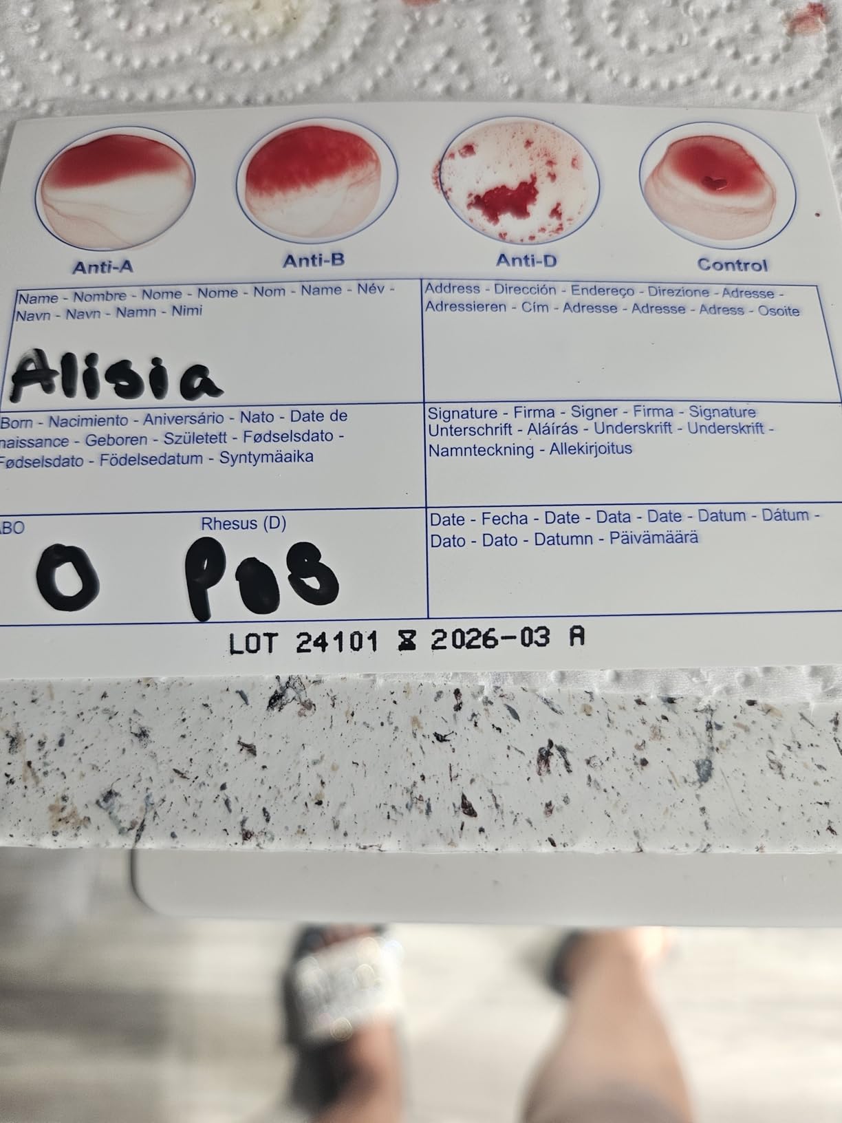 Eldoncard Blood Typing Kit, 3 Test Pack, Know Your Blood Type, Accurate Instant Home Testing, Determine A, O, B, Rhs-D Negative & Positive Groups customer photo 2