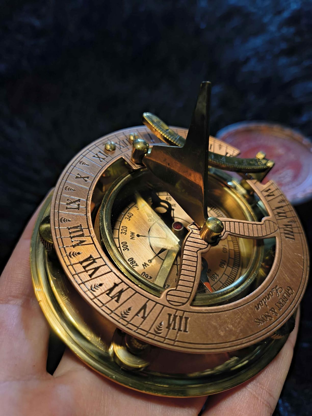 Brass Nautical - Antique Brass & Copper Sundial Compass, Sundial Clock in Box Gift Sun Clock Ship Replica Watch customer photo 2