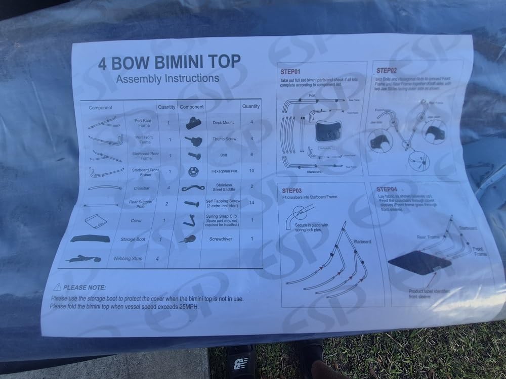 Naviskin 3-4 Bow Bimini Top Cover, 10 Colors, 13 Sizes, Includes Mounting Hardware, Storage Boot, 1 Inch Aluminum Frame customer photo 2