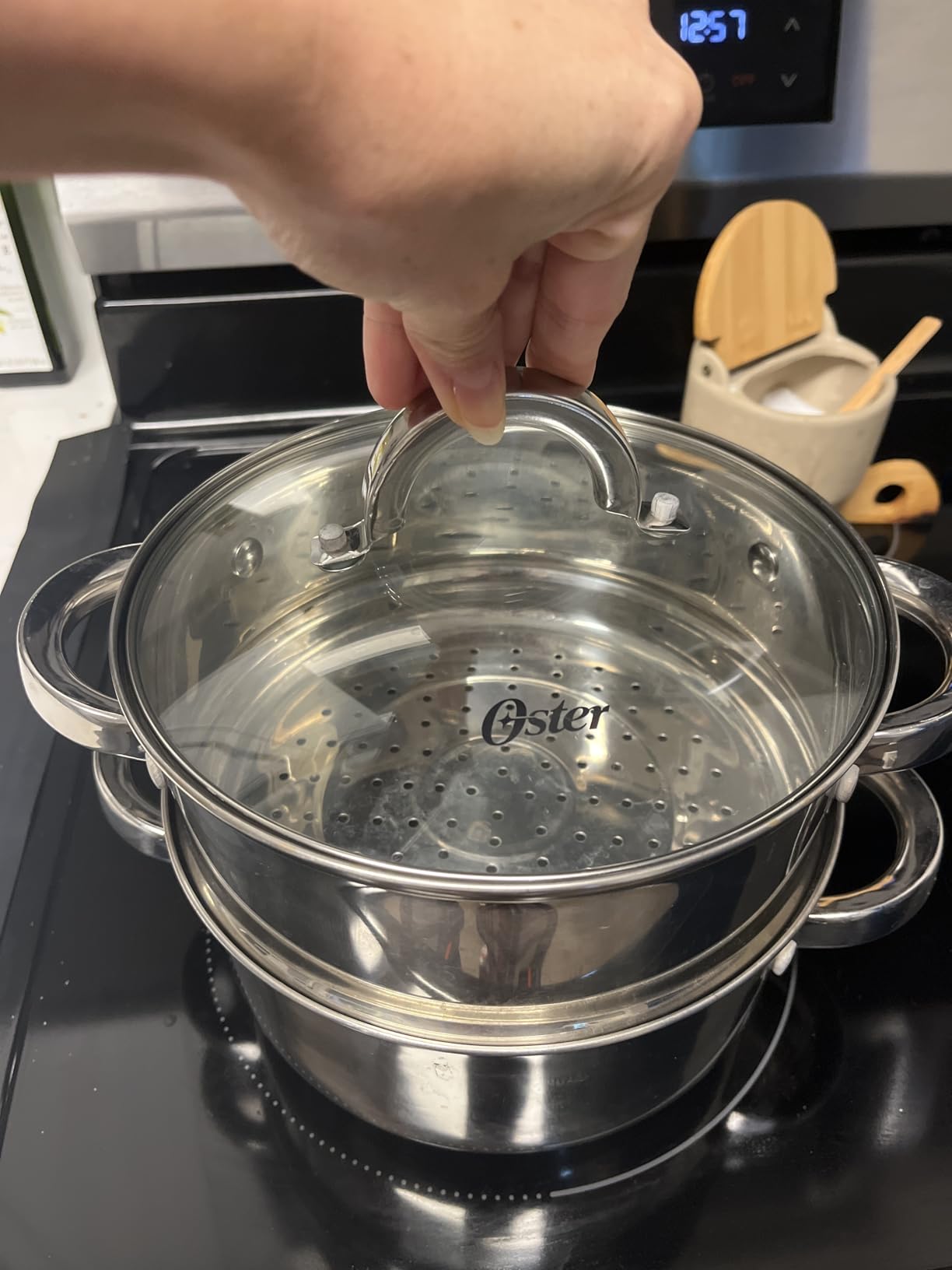 Oster Dutch Oven with Steamer Basket 3-Quart - Sangerfield Stainless Steel, Stovetop Steamer for Vegetables, Rice & Tamales, Dishwasher Safe customer photo 2