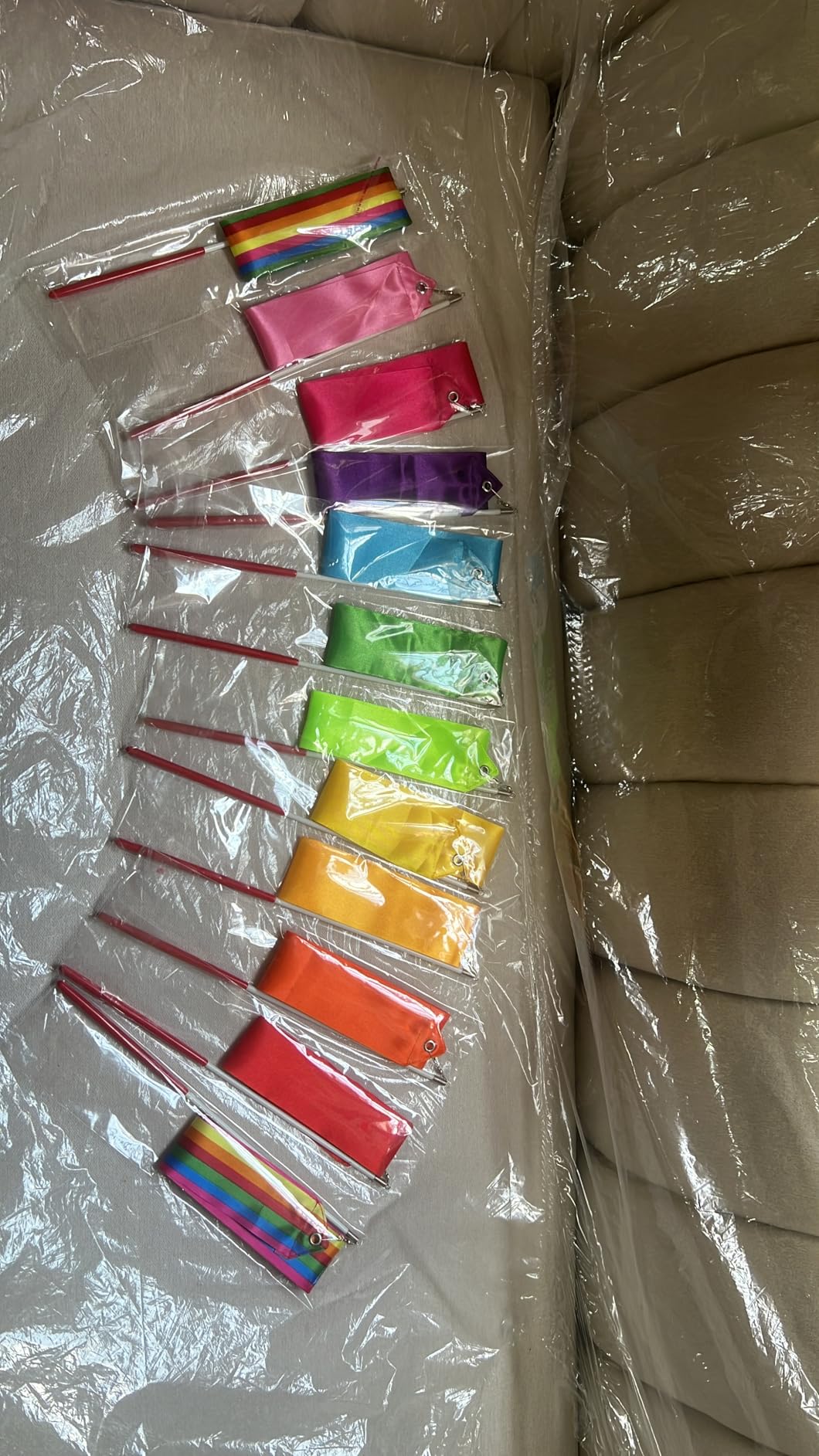 YGEOMER Ribbon Wands, 12pcs Rainbow Gymnastics Ribbons for Kids, Twirling Dance Sticks for Artistic Dancing, Talent Shows & Birthday Party Props customer photo 2