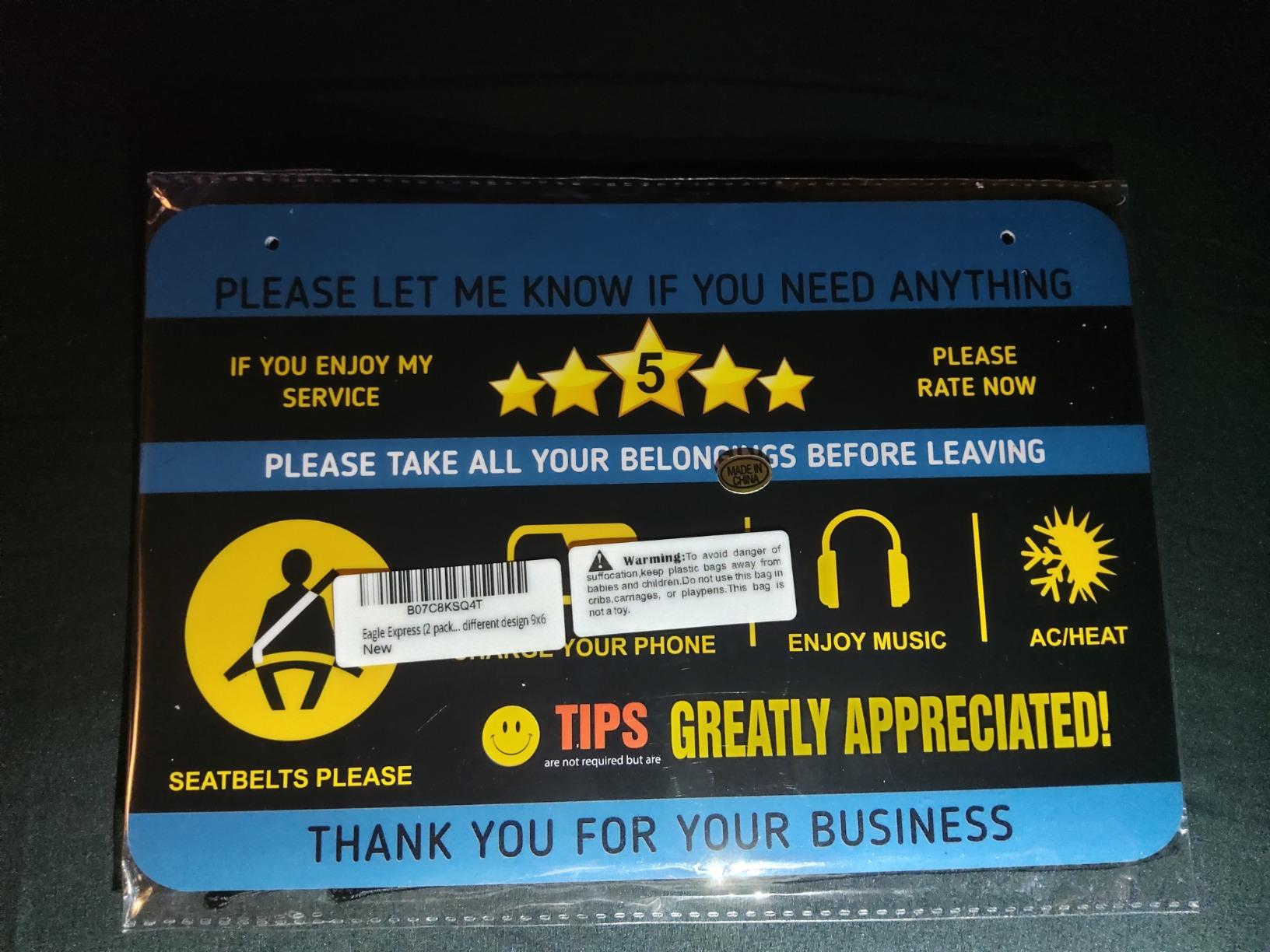 Rideshare Rating Tips Accessories Driver Signs Display Card (Pack of 2) - All You Need for Your Business customer photo 1