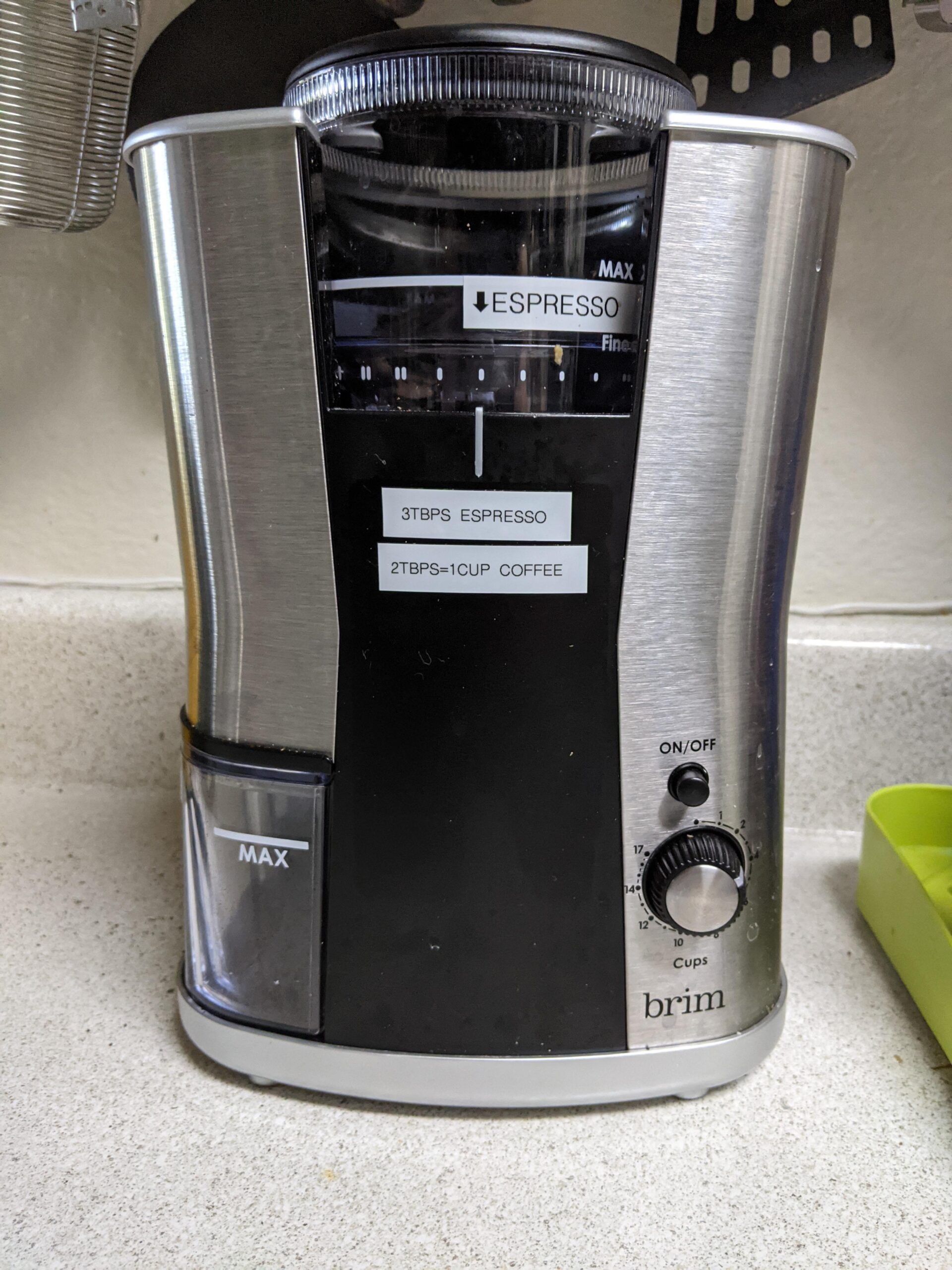 BRIM Conical Burr Coffee Grinder, Uniformly Grinds Beans for 1-17 Cups of Coffee, Features Removable Bean Container, 17 Precise Grind Size Settings, and Convenient Auto Shut Off, Stainless Steel/Black customer photo 1