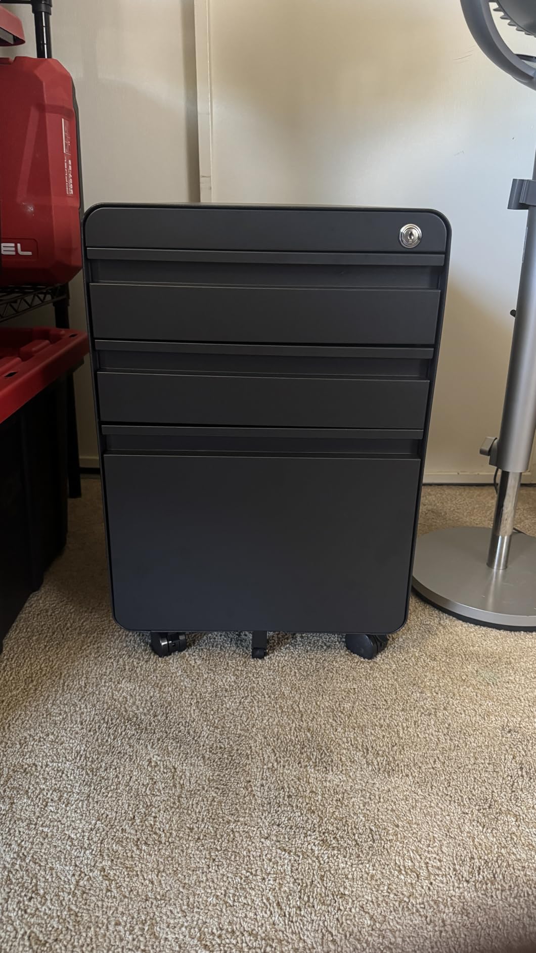 Dripex 3 Drawer Black File Cabinet, Mobile Under Desk Storage File Cabinet with Lock on Wheels, Letter/Legal Size, Fully Assembled, Small Short Vertical Metal Rolling Filing Cabinets for Home Office customer photo 2