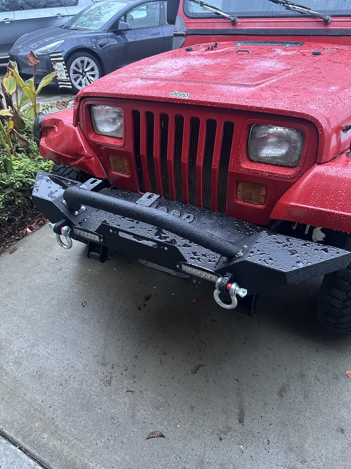 ECOTRIC Front Bumper Compatible with 1987-2006 Jeep Wrangler TJ YJ with Winch Plate D-Ring and 2 LED Lights Black Rock Crawler Heavy Duty customer photo 1