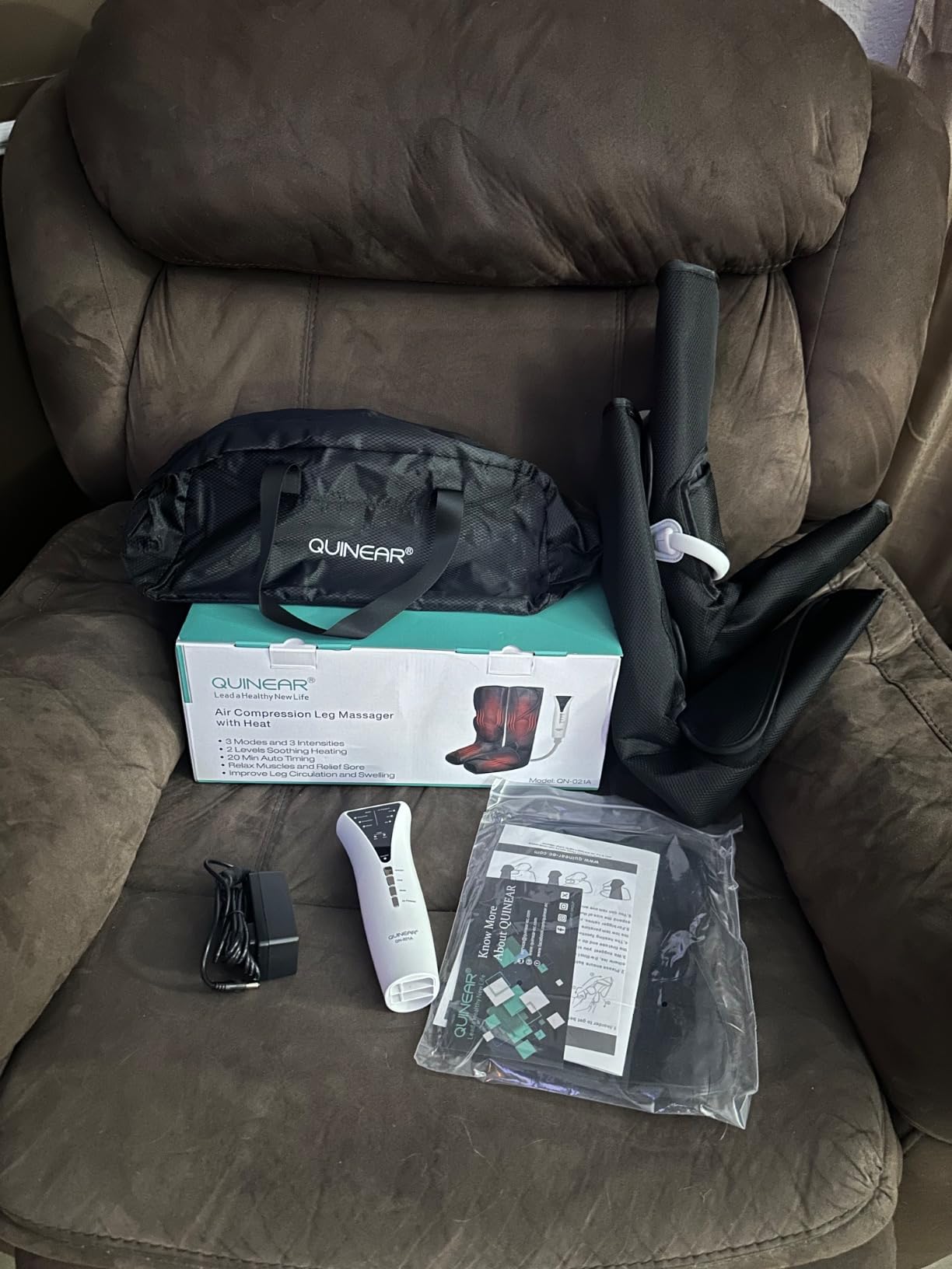 QUINEAR Leg Massager with Heat and Air Compression, Foot and Calf Massager for Circulation and Pain, Compression Boots with 3modes and 3 Intensities customer photo 1