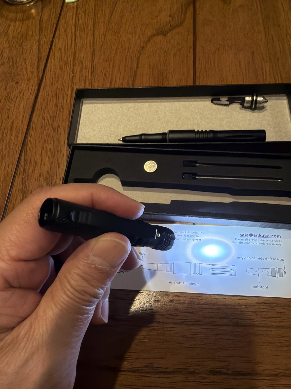 The Most Loaded 6-in-1 Tactical Pen: Self Defense Tip + Flashlight + Ballpoint + Bottle Opener + Screw Driver + Hexagonal Wrench, 5 Ink Refills + 6 Batteries + Gift Box customer photo 2
