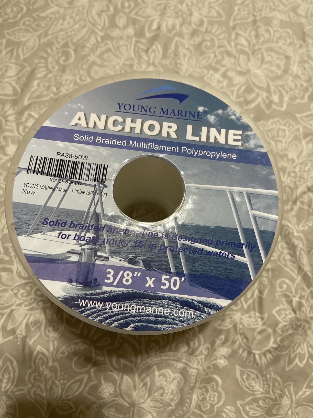 Young Marine Premium Solid Braid MFP Anchor Line Braided Anchor Rope/Line 3/8 Inch 100FT with Stainless Steel Thimble & Shackle (3/8