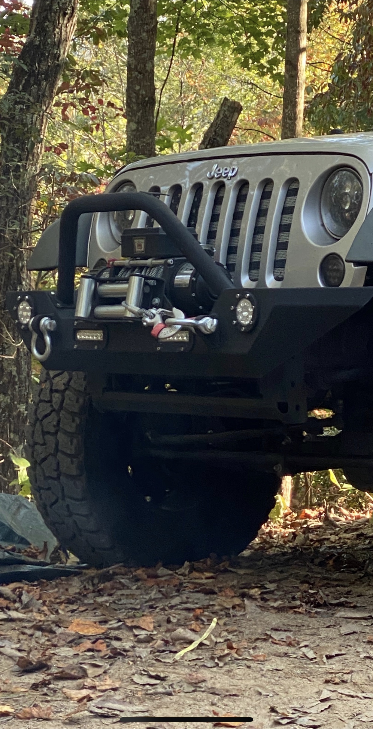 ECOTRIC Front Bumper Compatible with 2007-2025 Wrangler Unlimited JL/JLU & Gladiator JT, 2007-2018 JK Front Bumper Rock Crawler Winch Plate W/Winch Plate & 2 18W LED Lights D-rings customer photo 2