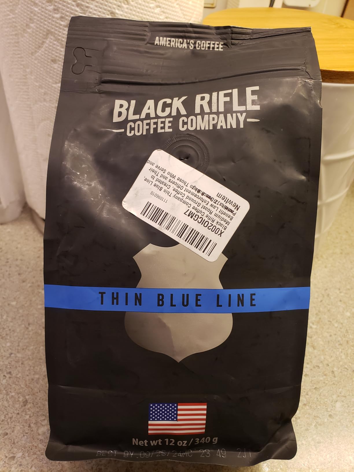 Black Rifle Coffee Company Thin Blue Line, 12oz Bag, Ground Coffee Medium Roast - Roasted Blend Made from Arabica Beans - Colombian & Brazilian Beans - Veteran Founded & American Made customer photo 1