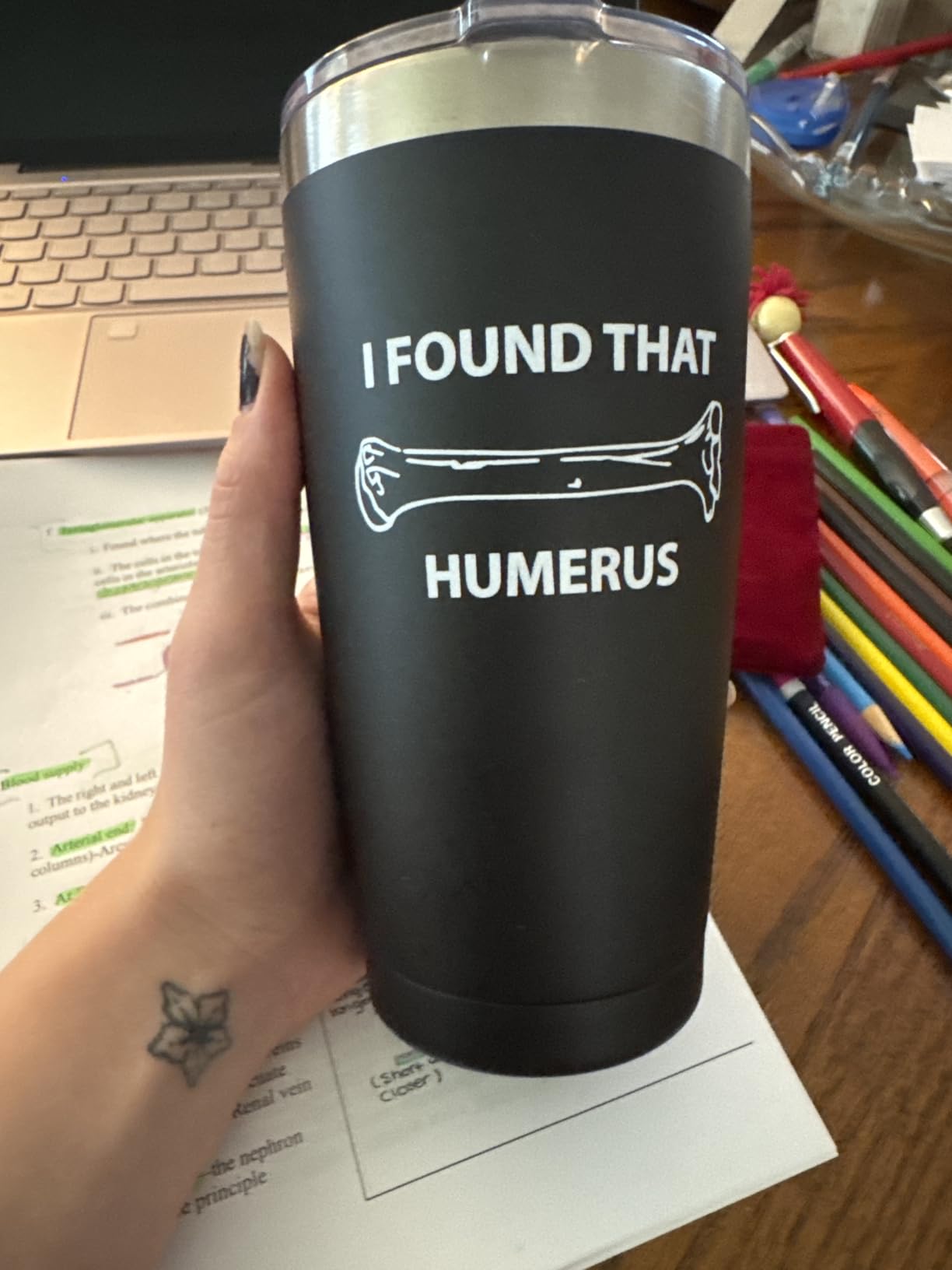 momocici I Found That Humerus 20 OZ Tumbler.Thank you Appreciation Doctor Gifts.Birthday,Christmas,Medical Graduation Gifts for Men Women.Science,Nurses,Anatomy,Doctor Travel Mug(Black) customer photo 1