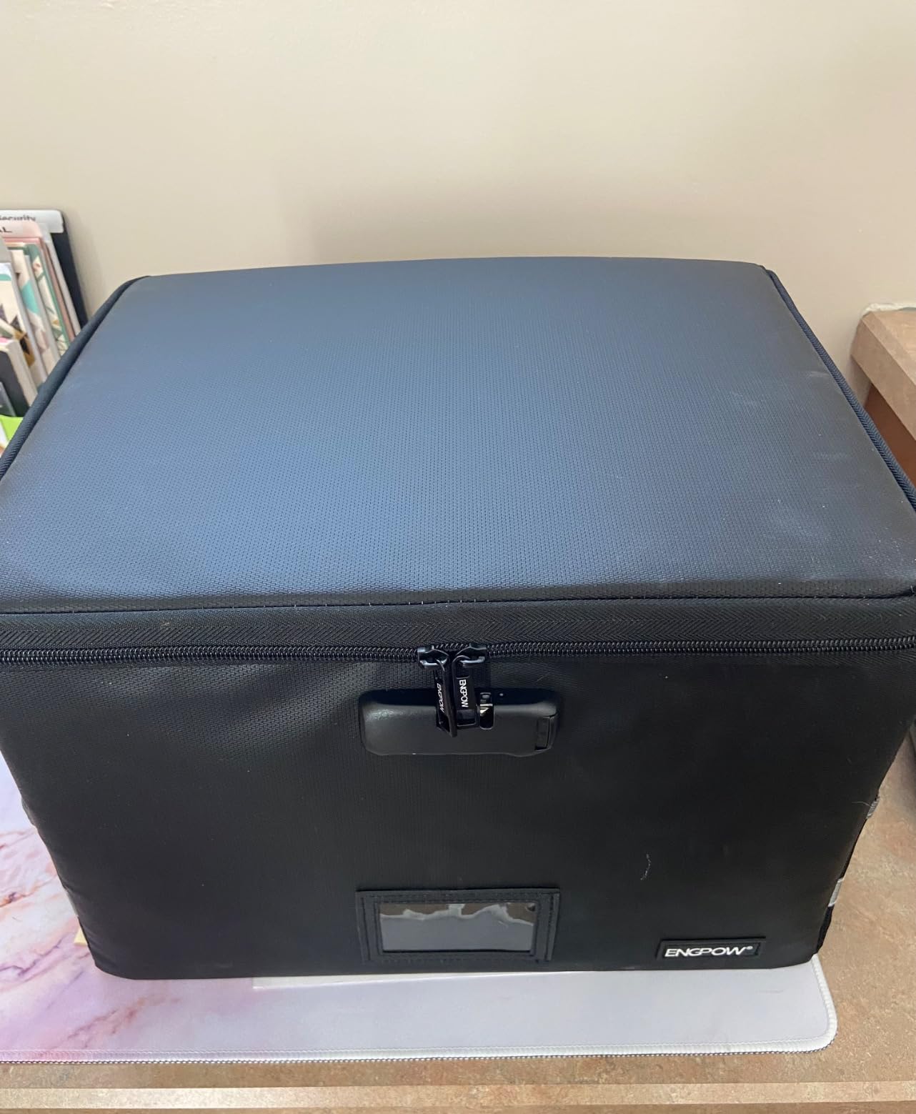 ENGPOW File Box with Lock, Fireproof Document Box with Zipper & Pockets, Collapsible File Organizer Filing Storage Cabinet with Handle, Portable Home Office Safe for Hanging Letter/Legal Folder, Black customer photo 2