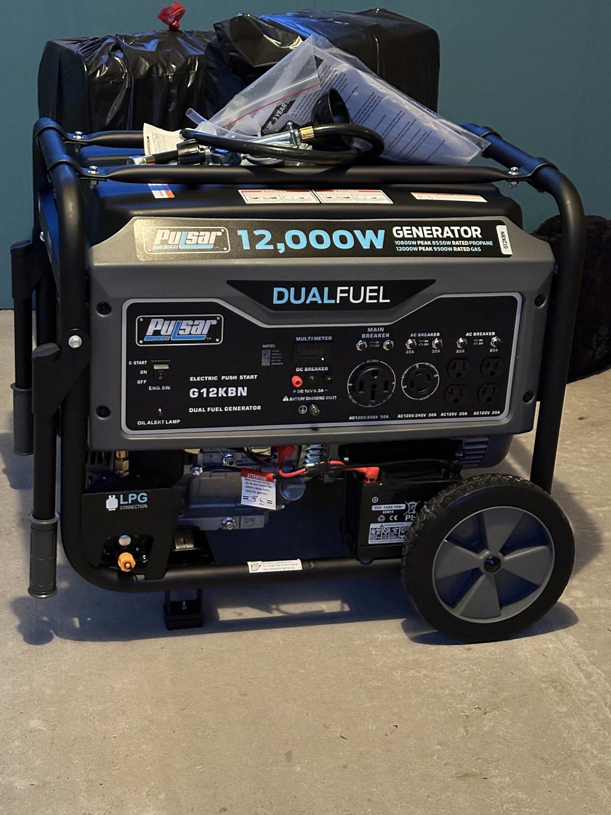 Pulsar G12KBN-SG Heavy Duty Portable Dual Fuel Generator - 9500 Rated Watts & 12000 Peak Watts - Gas & LPG - Electric Start - Transfer Switch & RV Ready - CARB Compliant customer photo 1