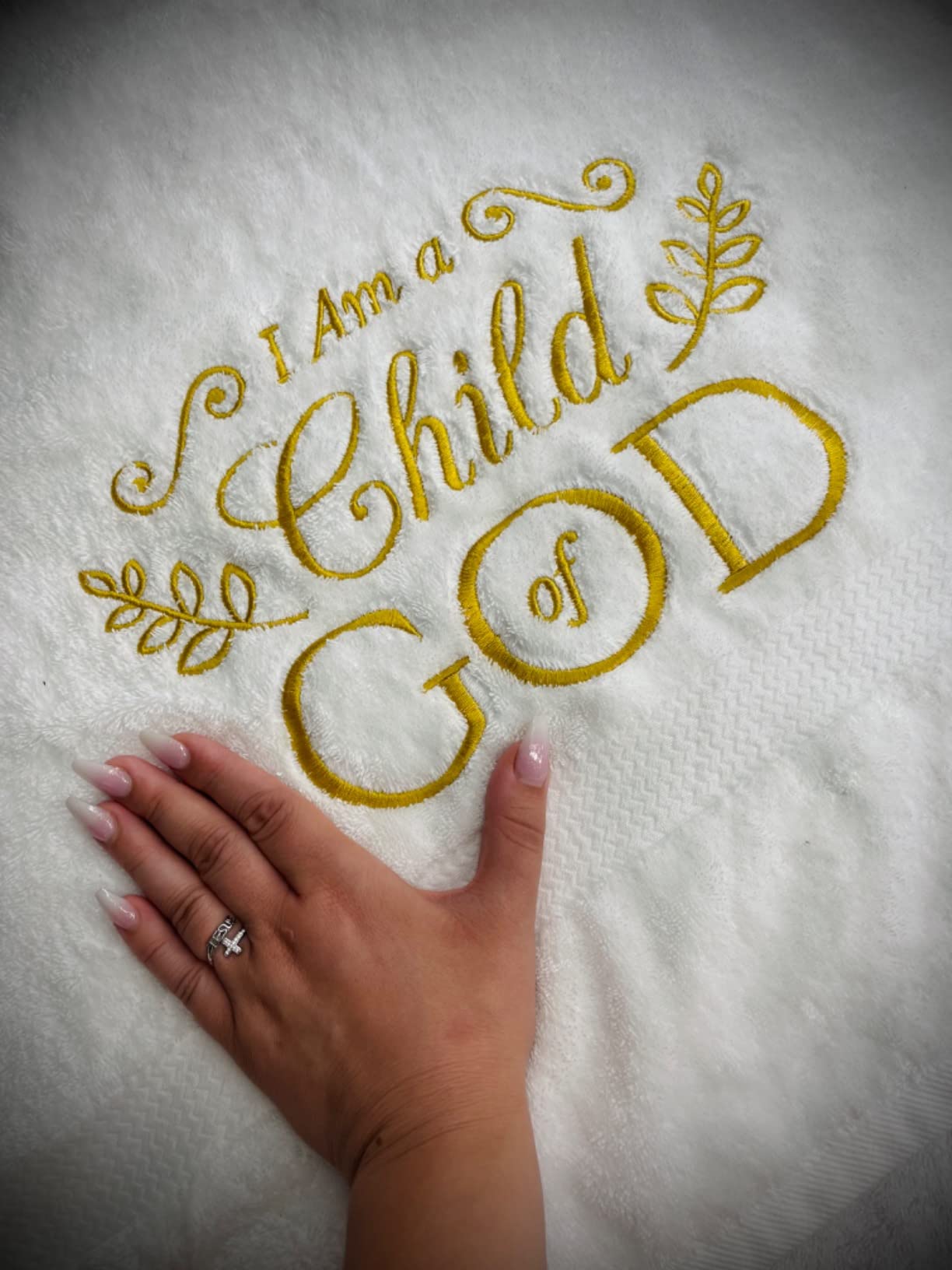 I Am A Child of God Embroidered Soft Large White Towel Confirmation Baptism or Easter Gift for Girl First Communion Decorations Gifts for Boys Girls Baby Christening Catholic LDS Christian Lutheran customer photo 1