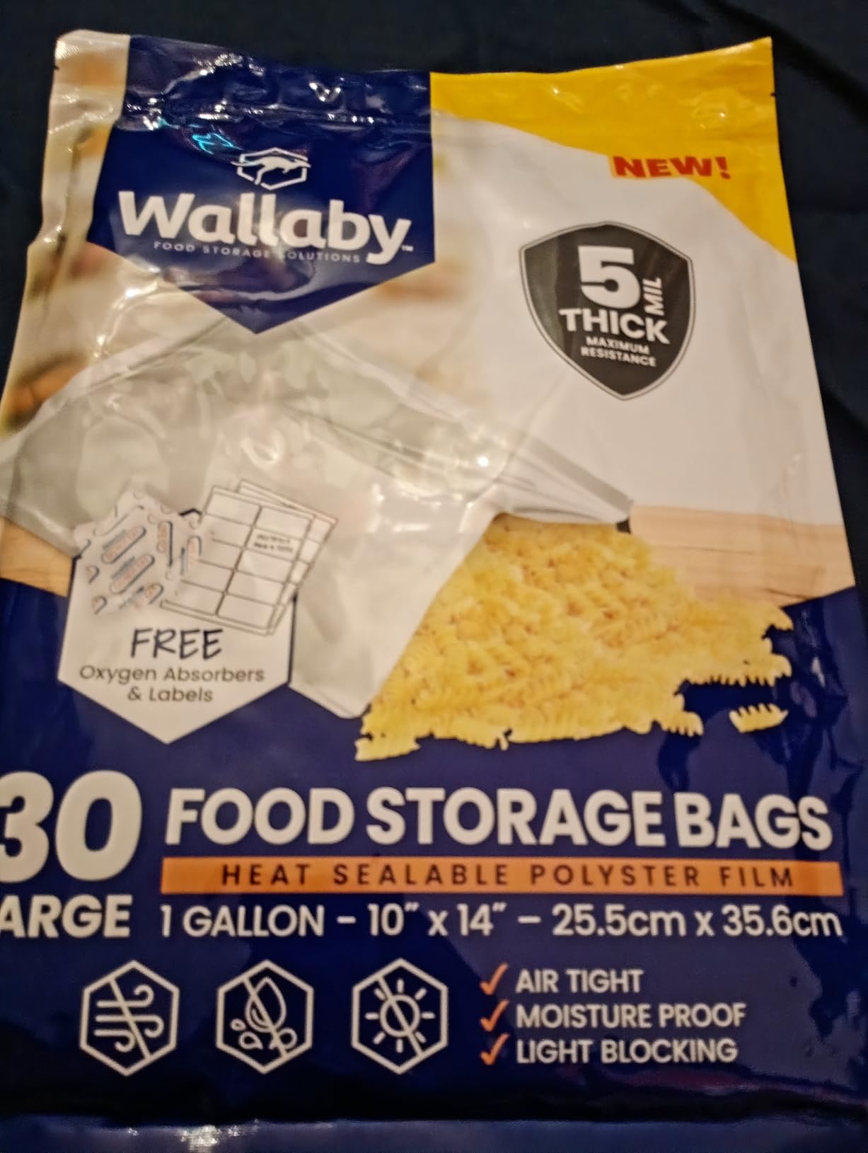 Wallaby 15 Count 5-Gallon Mylar Bags with 2500cc Oxygen Absorbers, 10 Mil Total Thickness Long-Term Food Storage Pouches, 20x30 Resealable Zipper Heat-Sealable Airtight Packaging - Silver customer photo 2