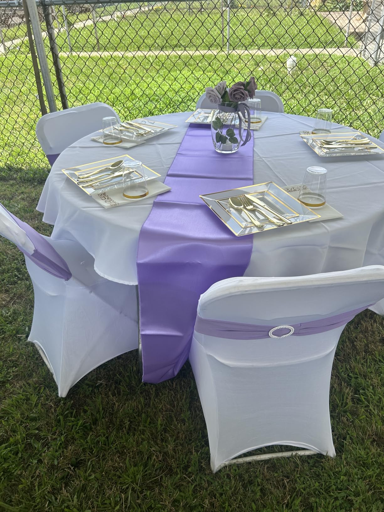 Babenest Spandex Chair Sashes Bows 50PCS Premium Stretch Chair Cover Band with Buckle Slider Universal Elastic Chair Ties for Wedding Party Easter Ceremony Reception Banquet Decoration (Gold) customer photo 2