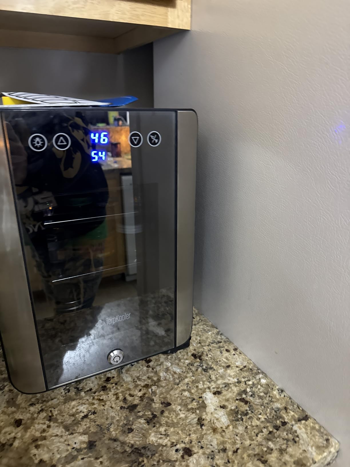Terpkooler Essential Cooler Compact Portable Mini Fridge with Temp & Humidity Control, 3 USB Ports, Smoked Glass Shelves, Lockable UV Glass Door for Herbs, Oils, Cosmetics, and More customer photo 1