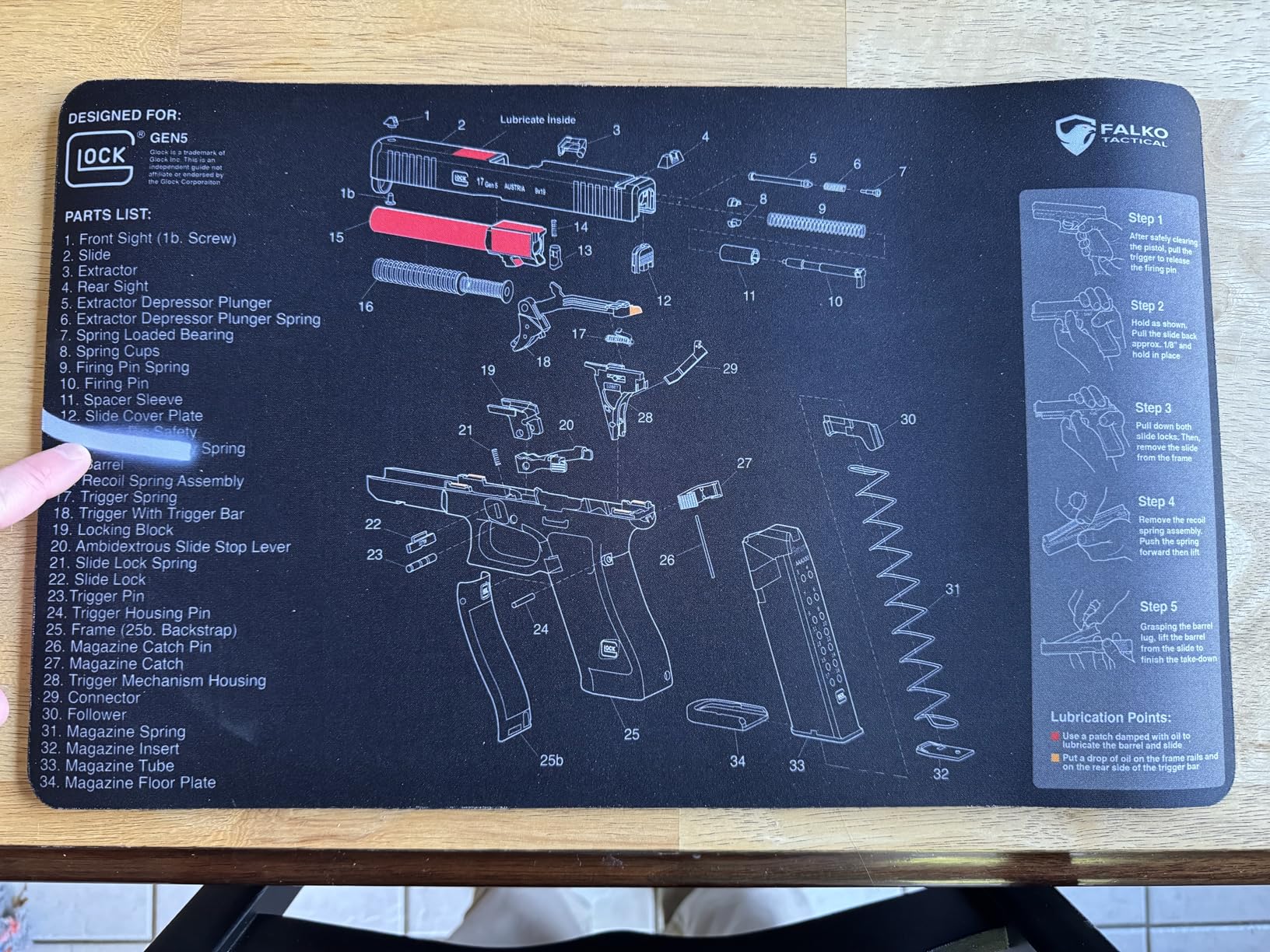 Falko Tactical Gun Cleaning Mat for Glock - Double Thickness Gun Mat - Strip and Lube Diagram, Oil-Resistant - Storage Case Included (20 by 12 Inches) customer photo 1