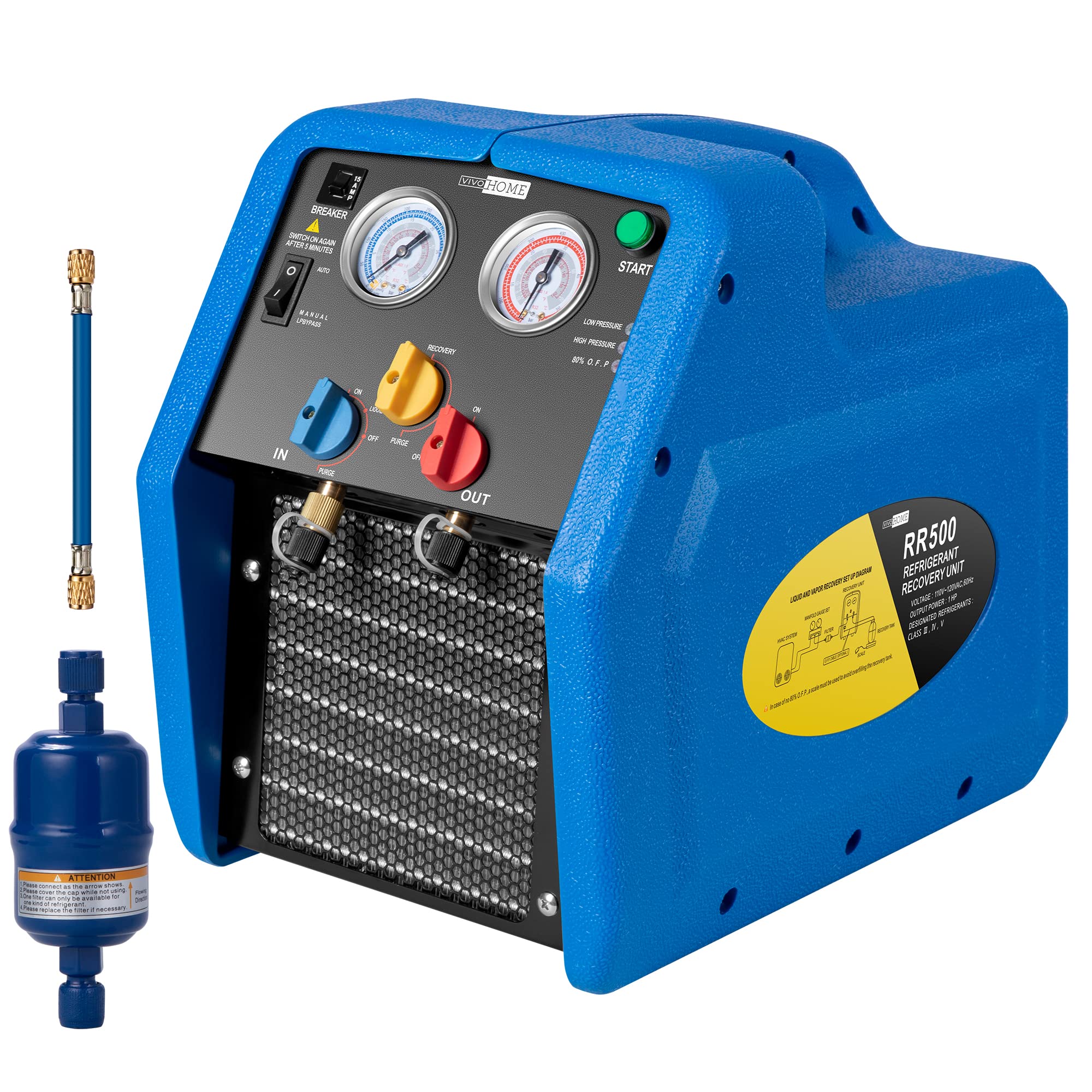 VIVOHOME 1 HP Dual Cylinder Portable Refrigerant Recovery Machine R32 R1234yf R454B, Oil-Less Freon Recycling Unit for Vapor Liquid Refrigerant customer photo 1