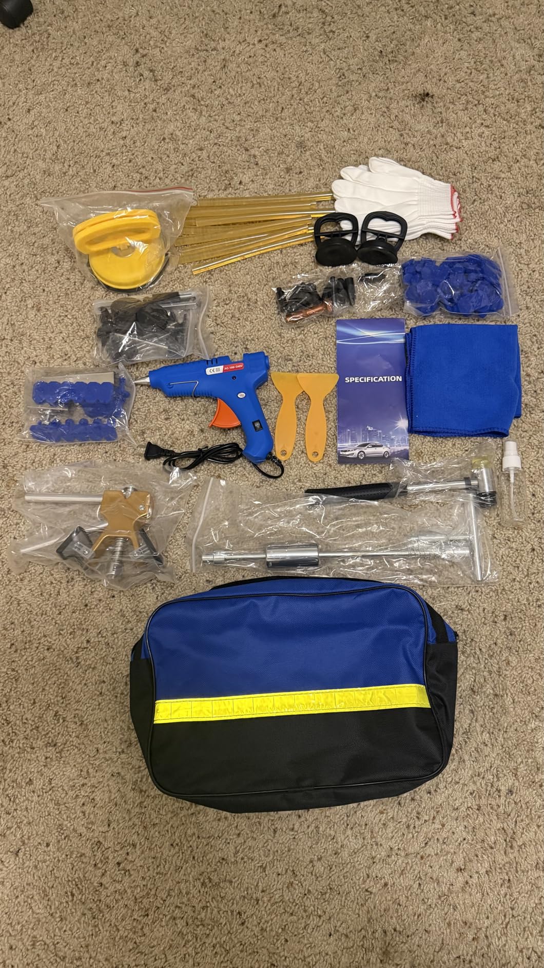 97PCS Auto Body Dent Repair Tool Kit, Paint-Friendly Dent Repair Kit with Golden Lifter, Slide Hammer T-bar Dent Puller, Bridge Puller, Suction Cup and Glue Gun for Car Dent Remove Tools Kit customer photo 1