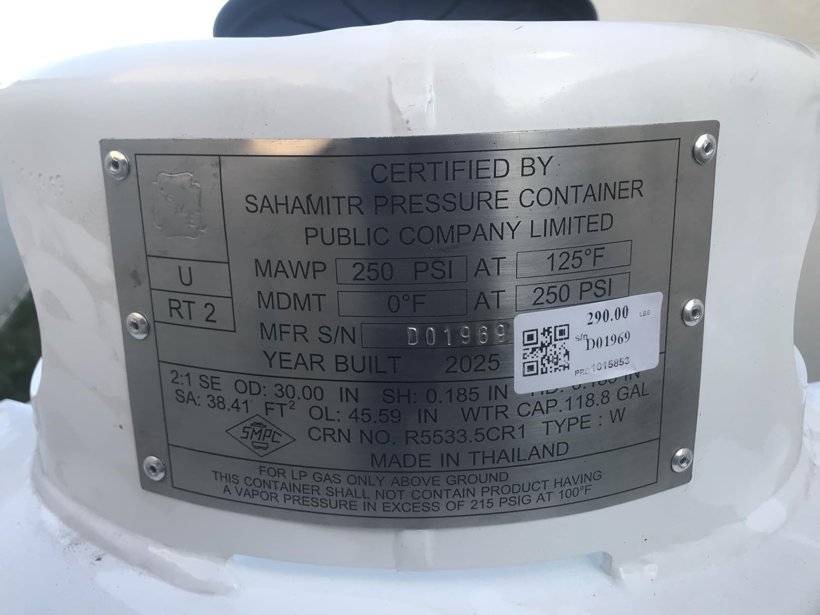 Flame King YSN420ASME 420LB (120 Gallon) ASME Vertical Steel Propane Tank, White customer photo 1