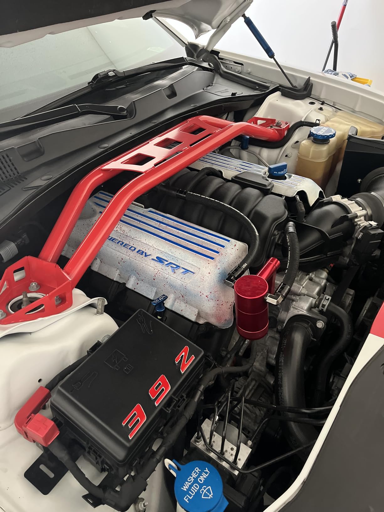 KUAFU Strut Tower Brace Compatible with 2008-2023 Dodge Challenger Front Twin Tube Design Red Steel Powder Coated customer photo 1