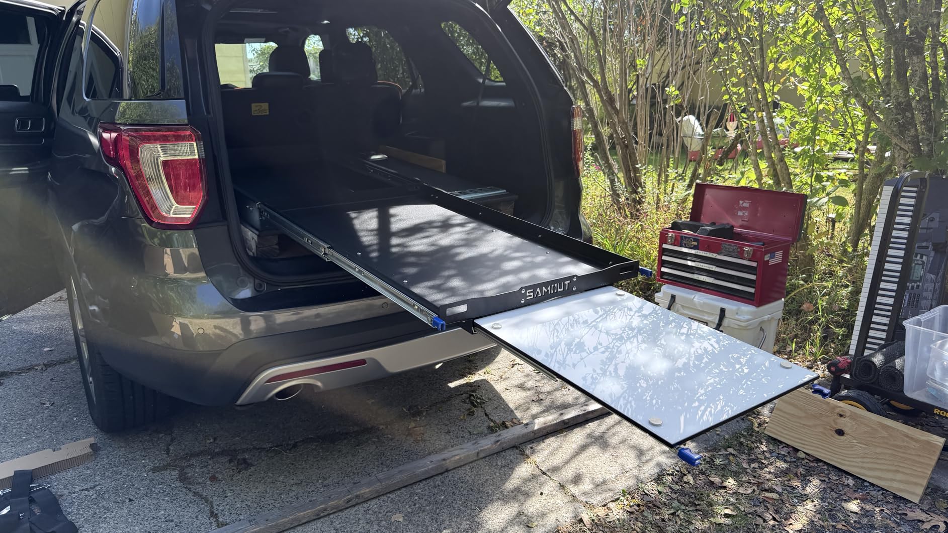 SAMOUT Fridge Slide with Chopping Board, Inner 39.2 x 22.4in, Vehicle Refrigerator Slider with 4 Buckle Straps, Max 287 LBS, 3rd Gen customer photo 1