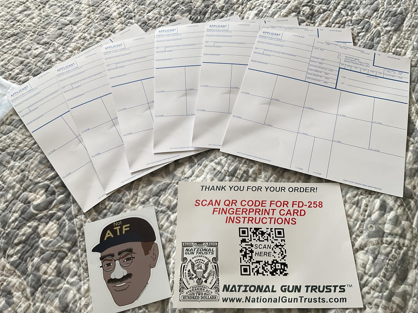 National Gun Trusts - Made in USA - FD-258 Fingerprint Card Kit Full 2026 (6 Cards + 1 Practice Card) w/Reusable Ink Pad, Correction Tabs, Instructions (ATF ORI) customer photo 1