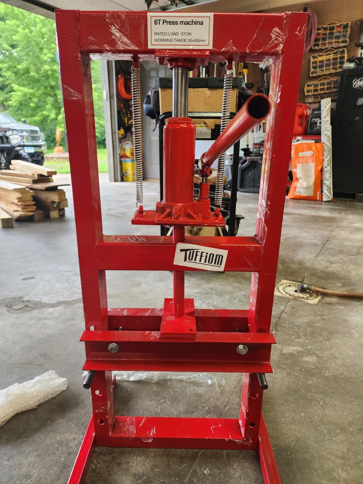 TUFFIOM 6-Ton Hydraulic Shop Press with Press Plates, H-Frame Adjustable Working Table Height Garage Benchtop Press, Black, 18.9