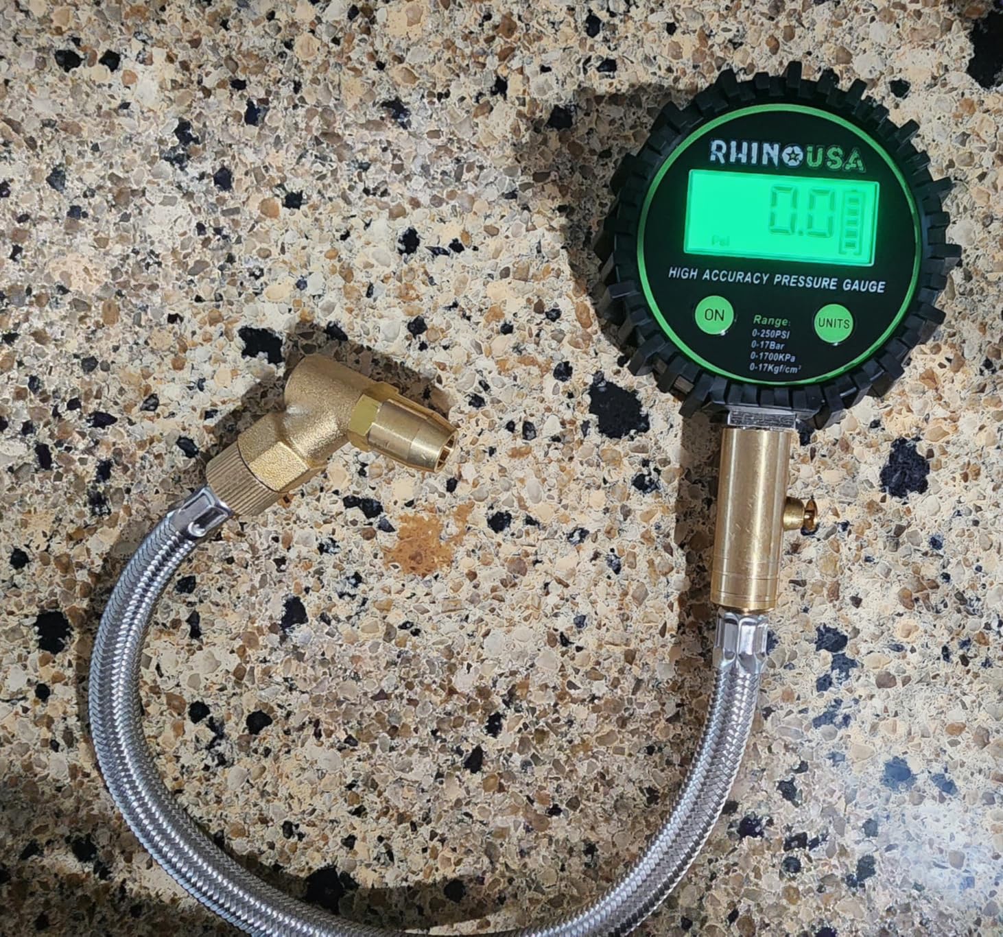 Rhino USA Digital Tire Pressure Gauge (0-250 PSI) - Professional ANSI B40.7 Accurate, Easy Read Glow Dial, Premium Braided Hose - Heavy Duty Air Guage for Truck Tires, Cars, Semi, RV & More! customer photo 2