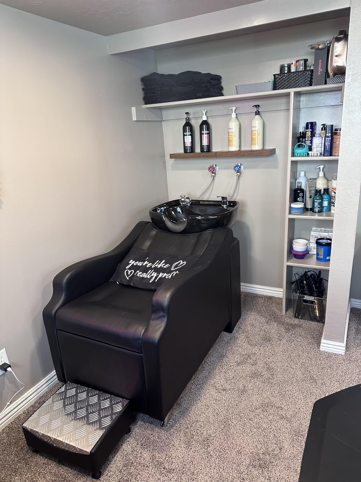 OmySalon Shampoo Backwash Unit with Black Porcelain Bowl, Salon Sink Hair Wash Chair Shampoo Station, Barbershop Beauty Spa Massage Hairdressing Equipment customer photo 1