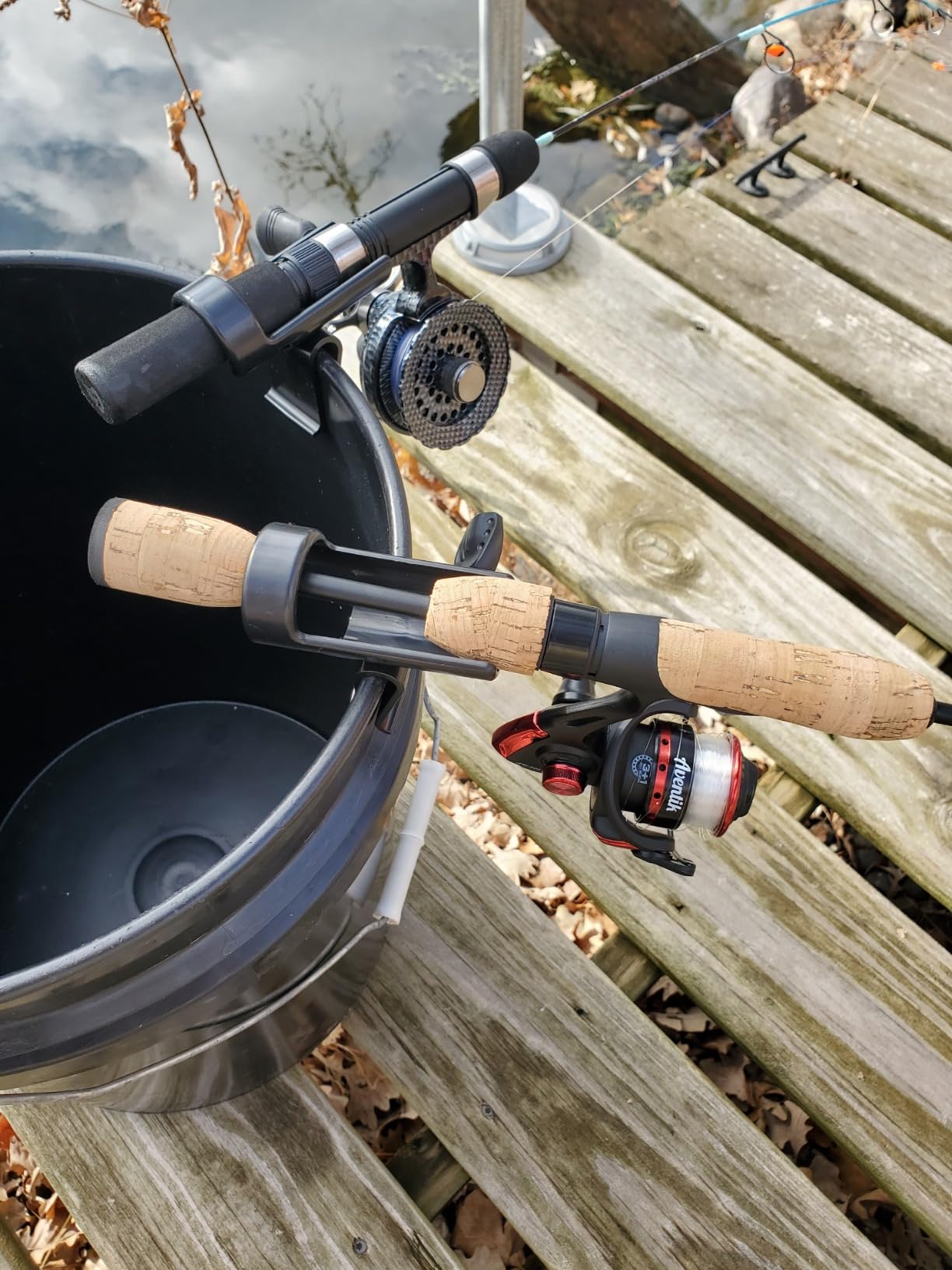 Bucket Rod Holder - Durable Ice Fishing Pole Rack for Almost Any Ice Rods on Your Bucket (Black) customer photo 1