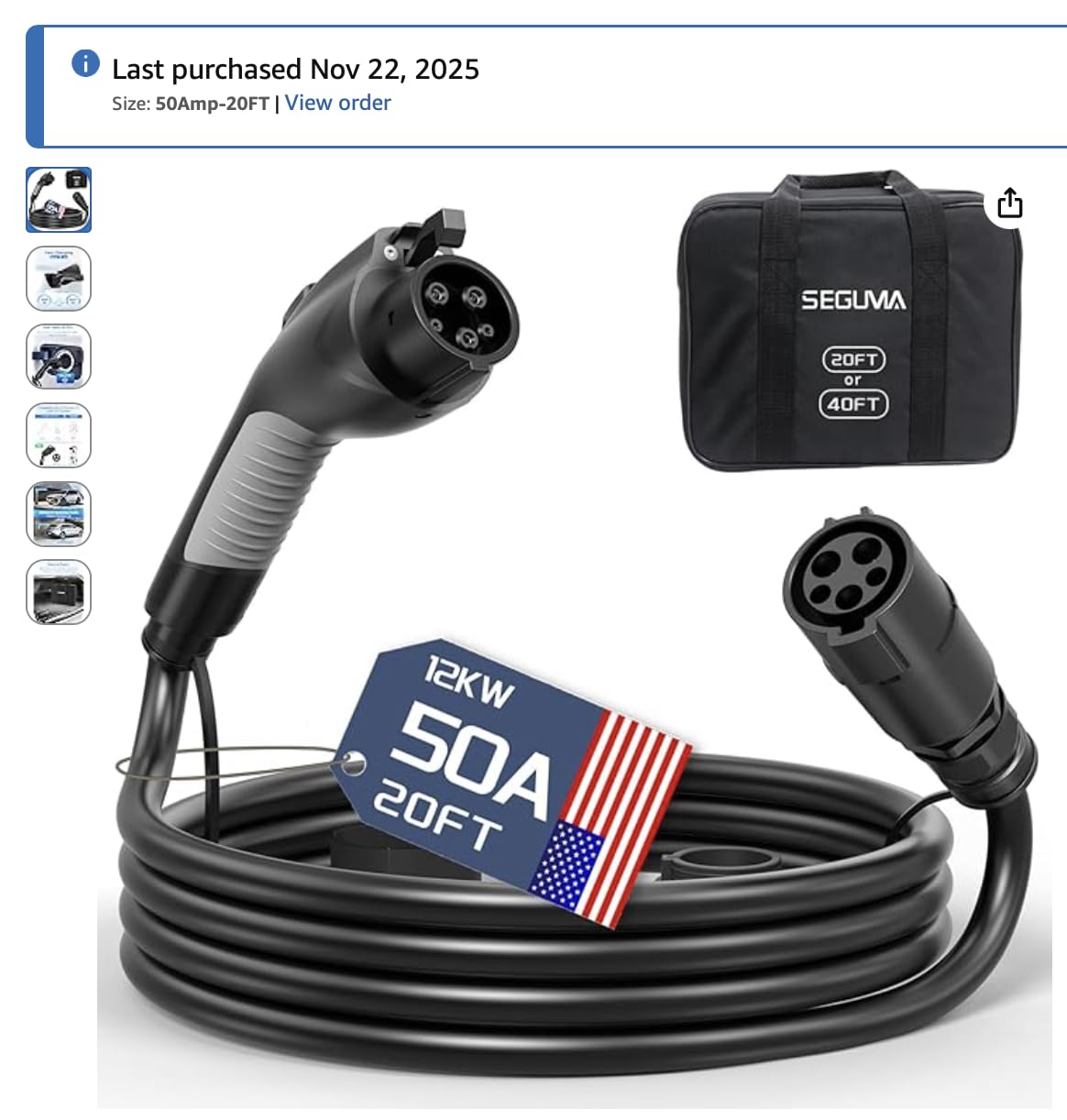 EV Charger Extension Cable, 21ft 50Amp J1772 Extension Cable Compatible with 110V-240V SAE J1772 EV Chargers, Suitable for J1772 EVs/PHEVs, Level 1/ Level 2 IP66 Car Charger Extension Cord with Bag customer photo 1