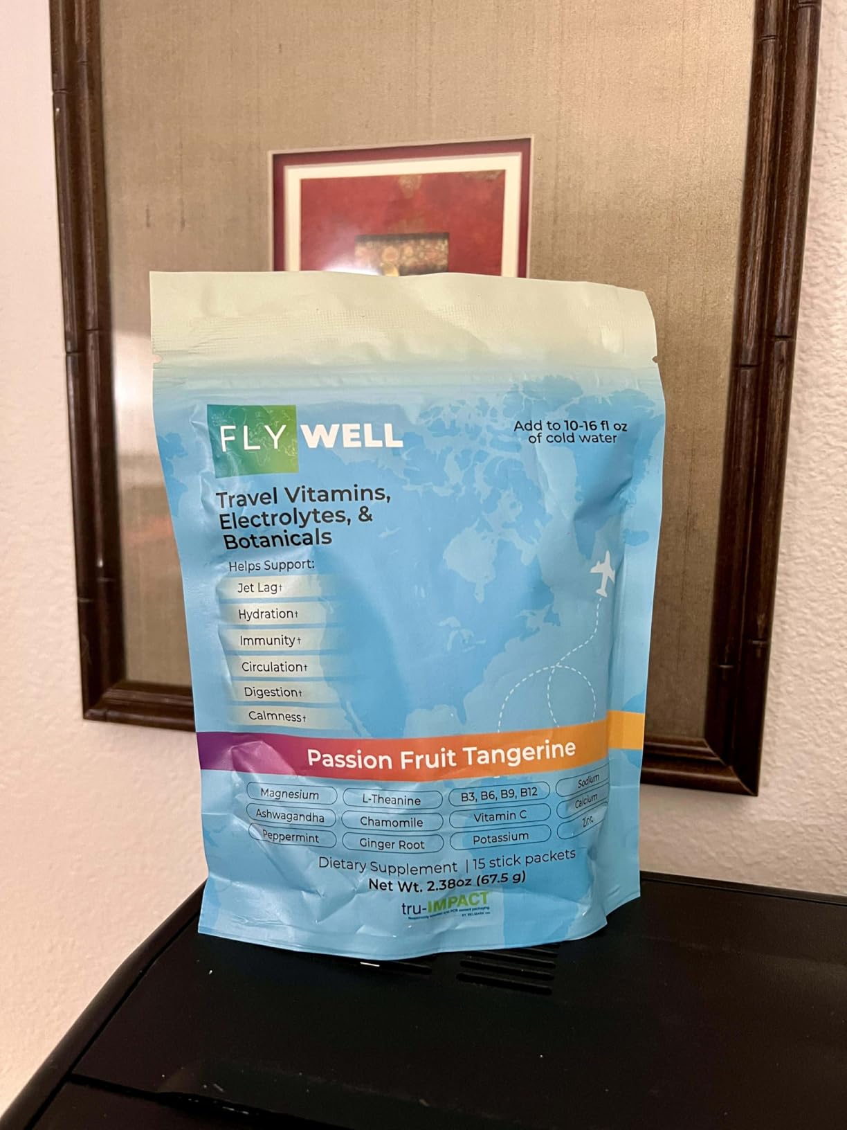 Travel Vitamin Tonic for Flight, Jet Lag, Hydration, Circulation, Digestion & Immune Support, Promotes Calmness, Electrolyte Powder, Travel Essentials, Passion Fruit Tangerine, 15 Sticks customer photo 1