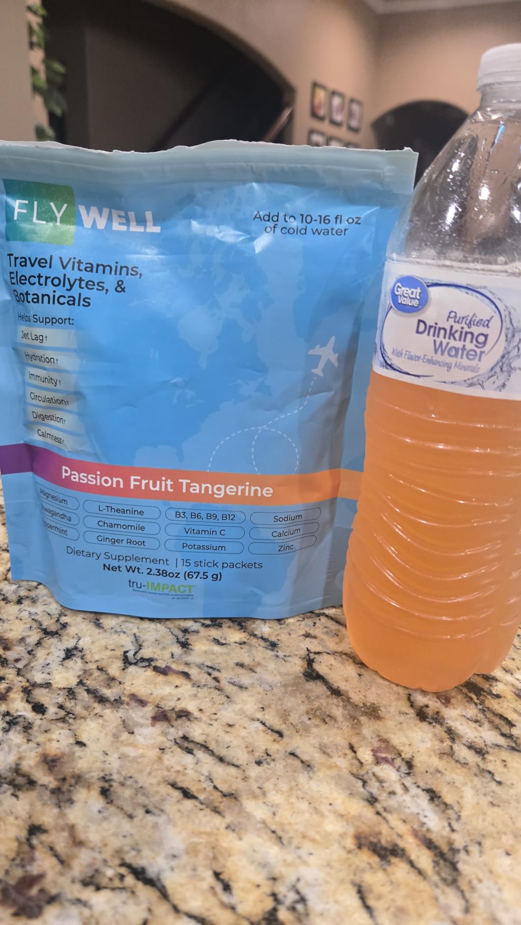 Travel Vitamin Tonic for Flight, Jet Lag, Hydration, Circulation, Digestion & Immune Support, Promotes Calmness, Electrolyte Powder, Travel Essentials, Passion Fruit Tangerine, 15 Sticks customer photo 2
