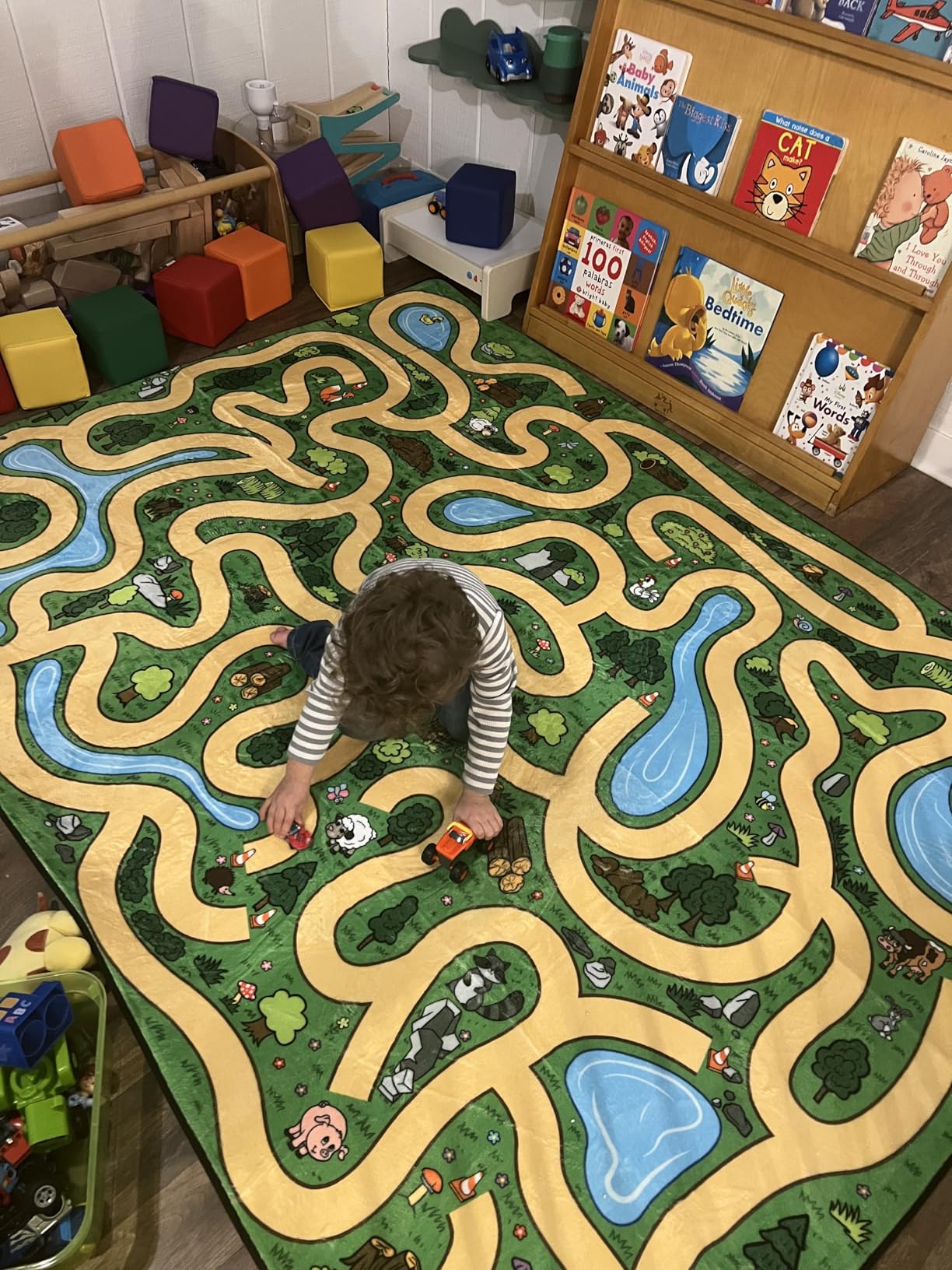 Classroom Carpets Playmat Rugs - 5x7 Ft Kids Rug with Rubber Backing, Colorful Circle on Blue Background Classroom Seating Rug Play Mat Nursery Rugs for Preschool Elementary Playroom -12 Seating customer photo 1