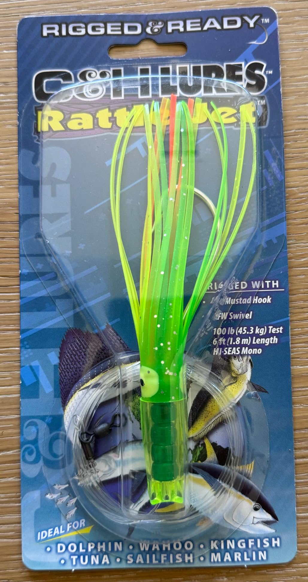 C&H Rattle Jet Trolling Lure - Rigged & Ready with Mustad Hook, AFW Swivel, Grand Slam Mono Line - 6 ft Skirted Saltwater Fishing Lure for Offshore & Big Game customer photo 1