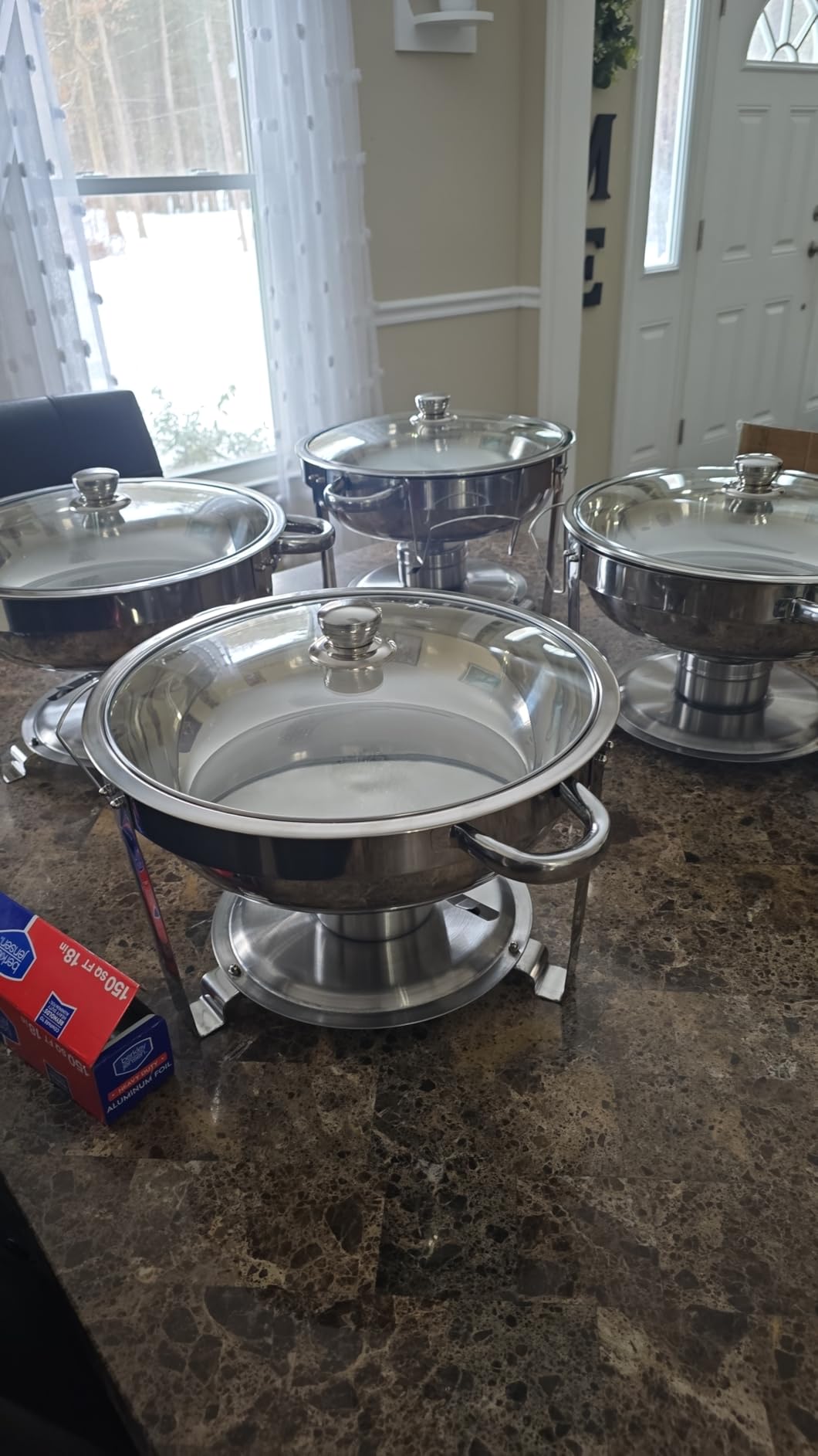 Rengue 6QT Chafing Dishes for Buffet, 4 Pack Stainless Steel Round Chafing Dish Buffet Set, Heating and Cooling Buffet Servers and Warmers customer photo 2