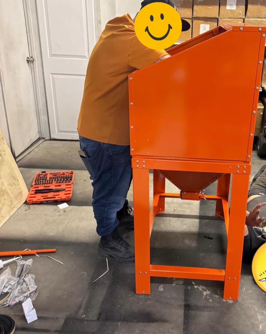 90 Gallon Sandblasting Cabinet with 1.8 Gallon Dust Collection System, 40-120PSI Sand Blasting Cabinet with Stand, Heavy Duty Sand Blaster with Blasting Gun & 4 Nozzles for Paint, Rust Removal customer photo 1