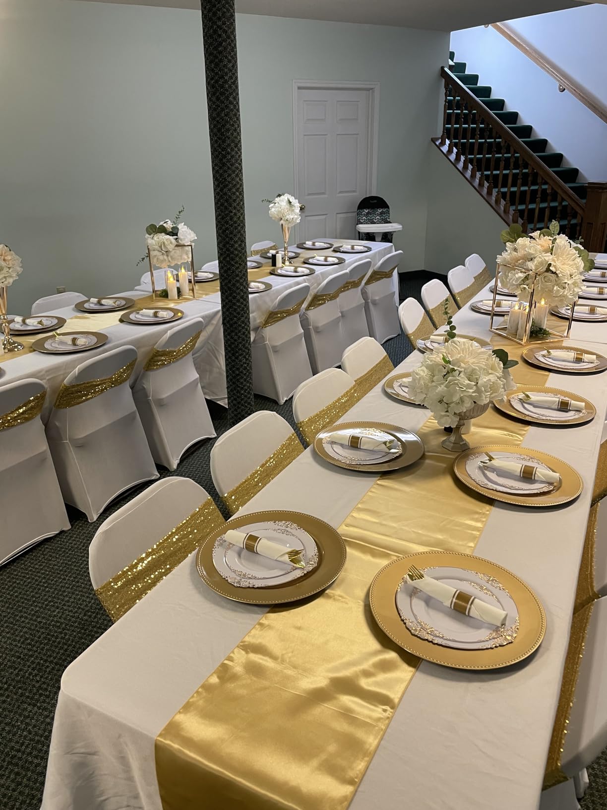 Eternal Beauty Set of 100 Sequin Gold Chair Sashes for Chair Cover Wedding Party Decorations customer photo 1