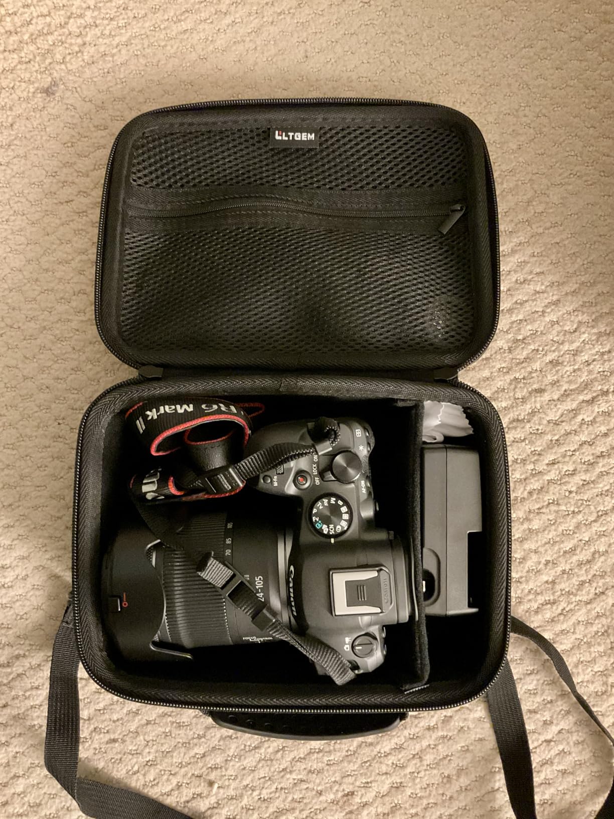 Camera Case Compatible with Canon EOS Rebel T7/R50/R6 Mark II/R100/R50 V/T6/R8/R10/R5 Mark II/RP/R7/5D Mark IV/SL3/R5/T100 DSLR SLR Camera, Len and Tripod with 4 Dividers and Shoulder Strap, Black customer photo 2