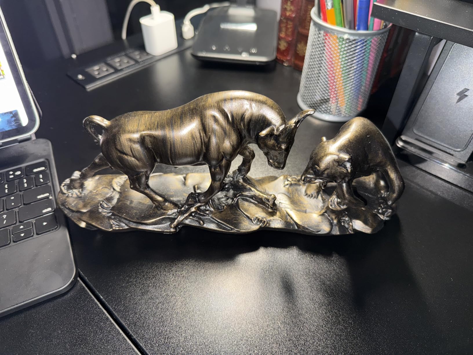 Wall Street Bull Statue, Bull Market and Bear Market Statue, Stock Market Sculpture for Office Desktop Decor, Financial Advisor Gift customer photo 1