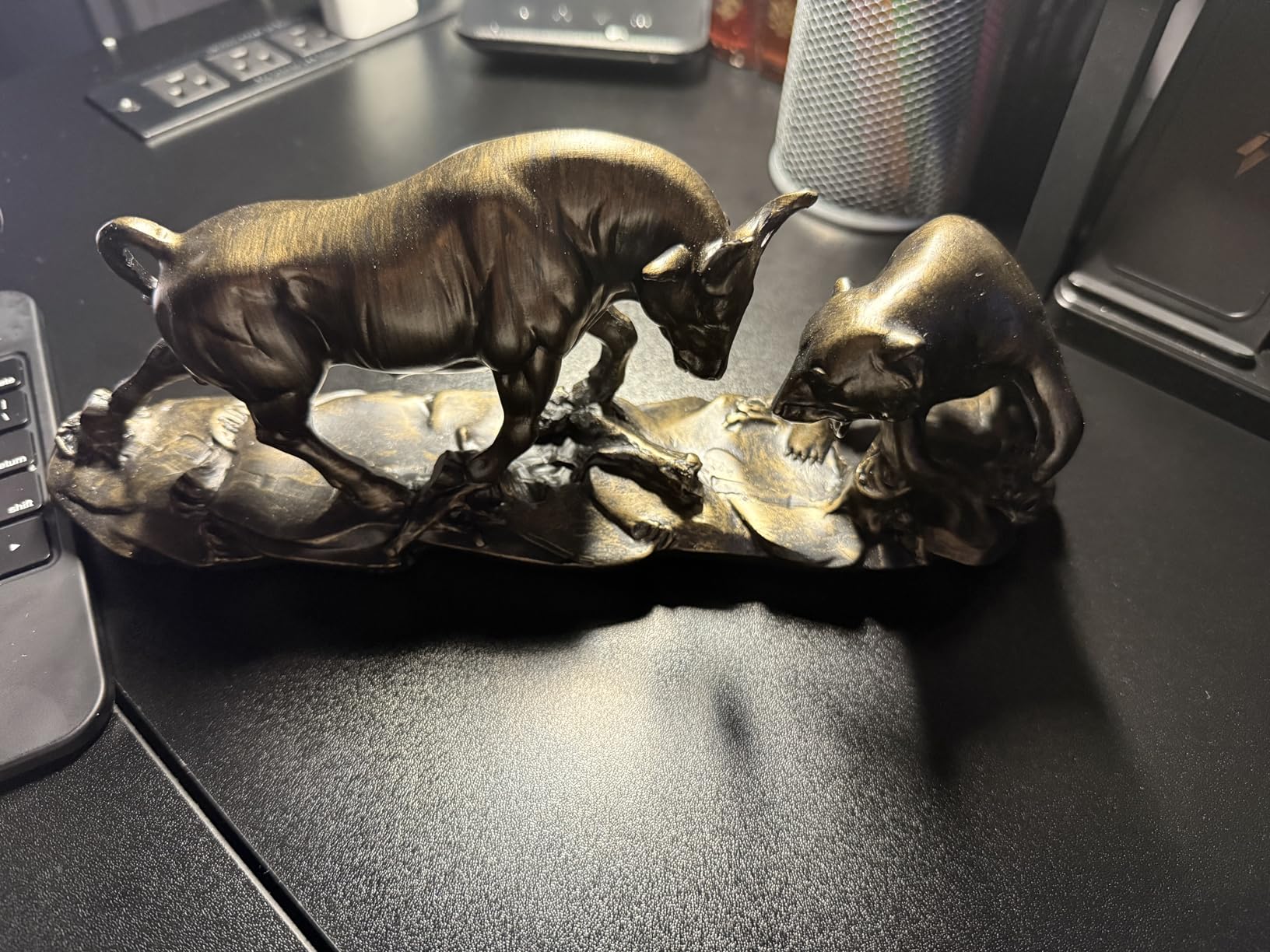 Wall Street Bull Statue, Bull Market and Bear Market Statue, Stock Market Sculpture for Office Desktop Decor, Financial Advisor Gift customer photo 2
