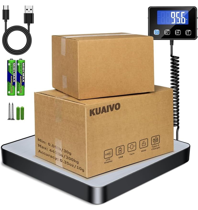 KUAIVO Shipping Scale, 660lbs Heavy Duty Digital Postal Scale for Packages, 0.7oz High Accurate Postage Scale for Small Business, Luggage, Home Use, Battery & Charging Cable Include customer photo 1