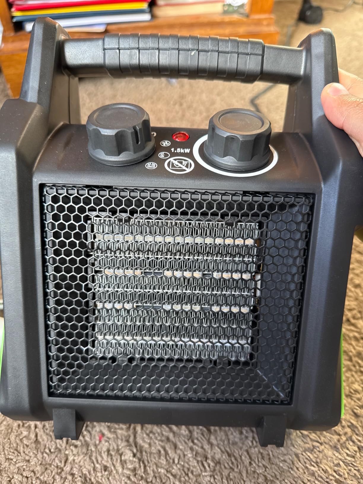 Outdoor Heater for Patio, 1500W PTC Ceramic Electric Space Heater with Overheat Protection, Safe & Fast Greenhouse Heater for Workshop, Flower Room, Camping, Green customer photo 1